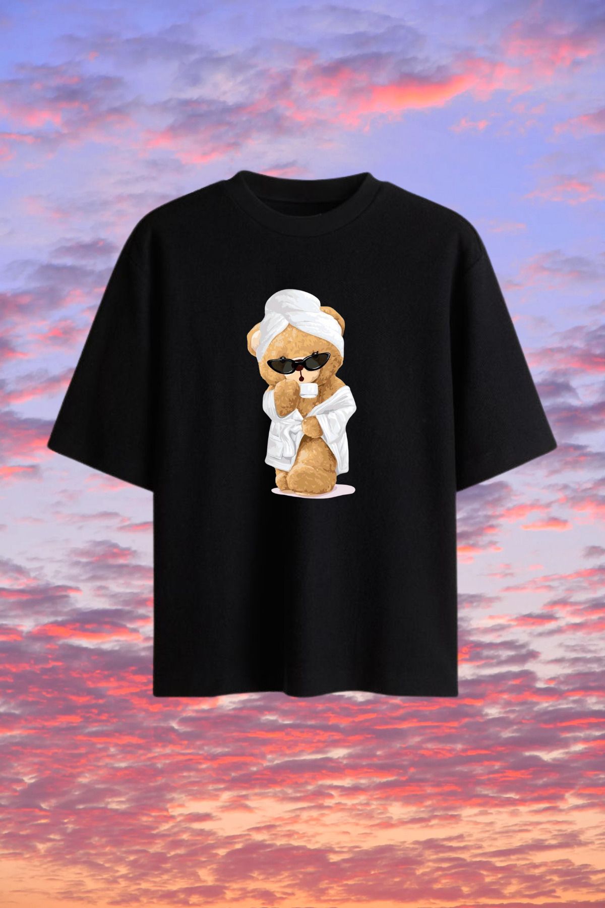 Dupe Design Shower Bear Baskılı Oversize T-shirt