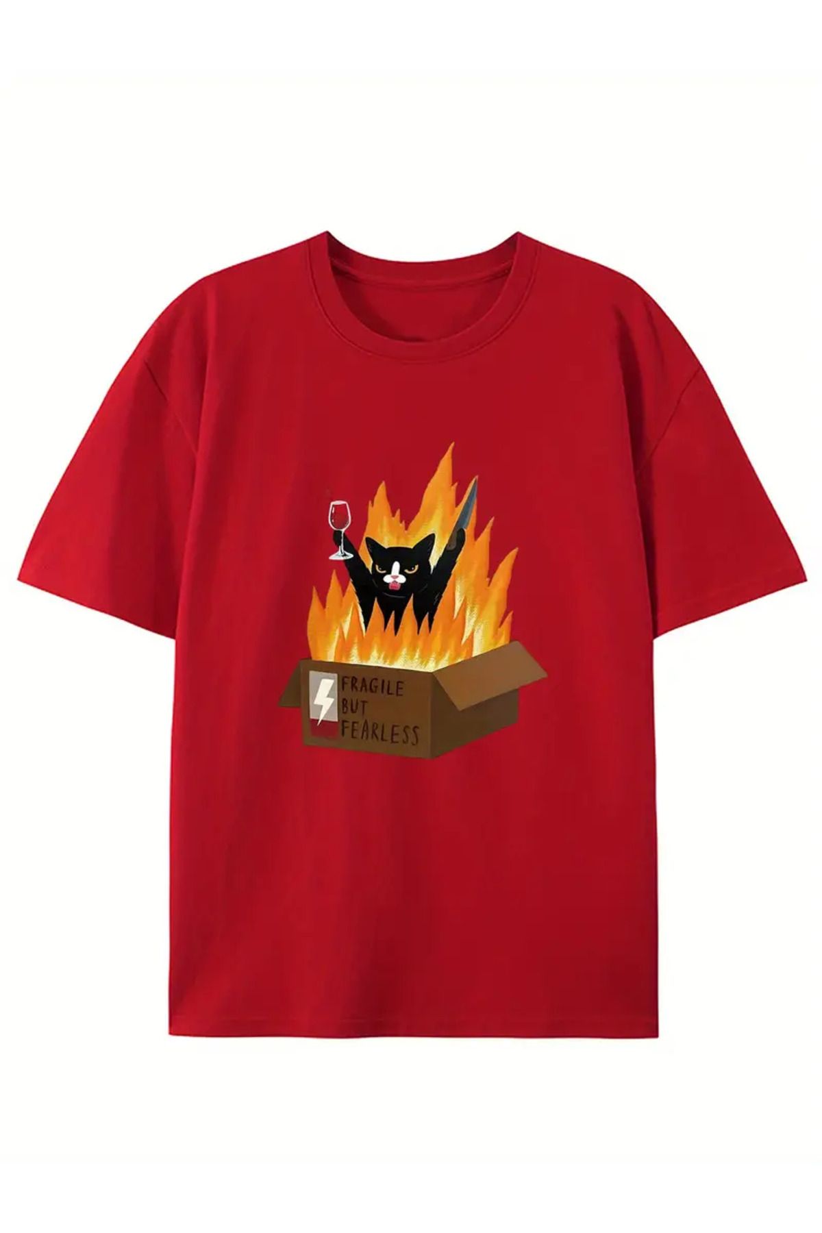 LUNAVISTA Cat In A Box Baskılı Bisiklet Yaka Kısa Kol T-shirt
