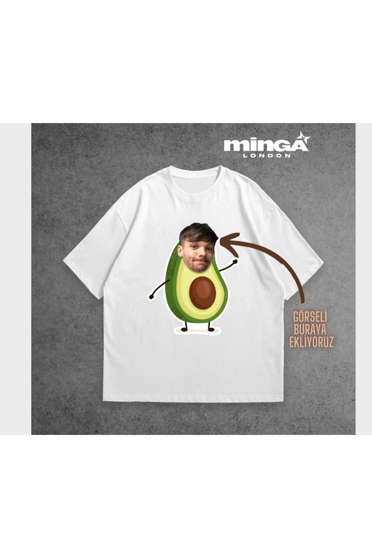 Minga London Beyaz Kişiye Özel Tasarlanan Avokado Fotoğraflı Oversize Tshirt -Minga London