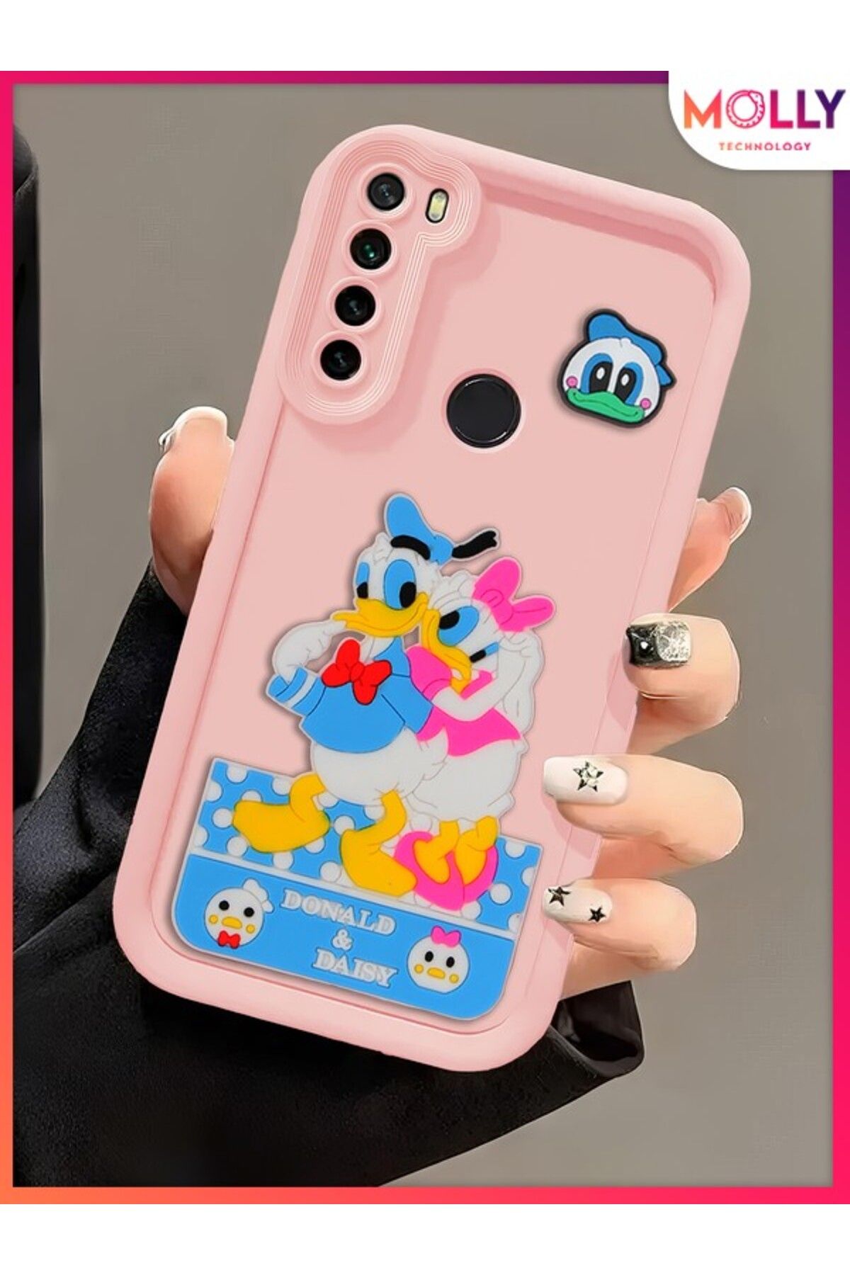 Molly Xiaomi Redmi Note 8 İçin Kum Pembesi Kenarları Kalın 3d Kabartmalı Donald Daisy Silikon Kılıf
