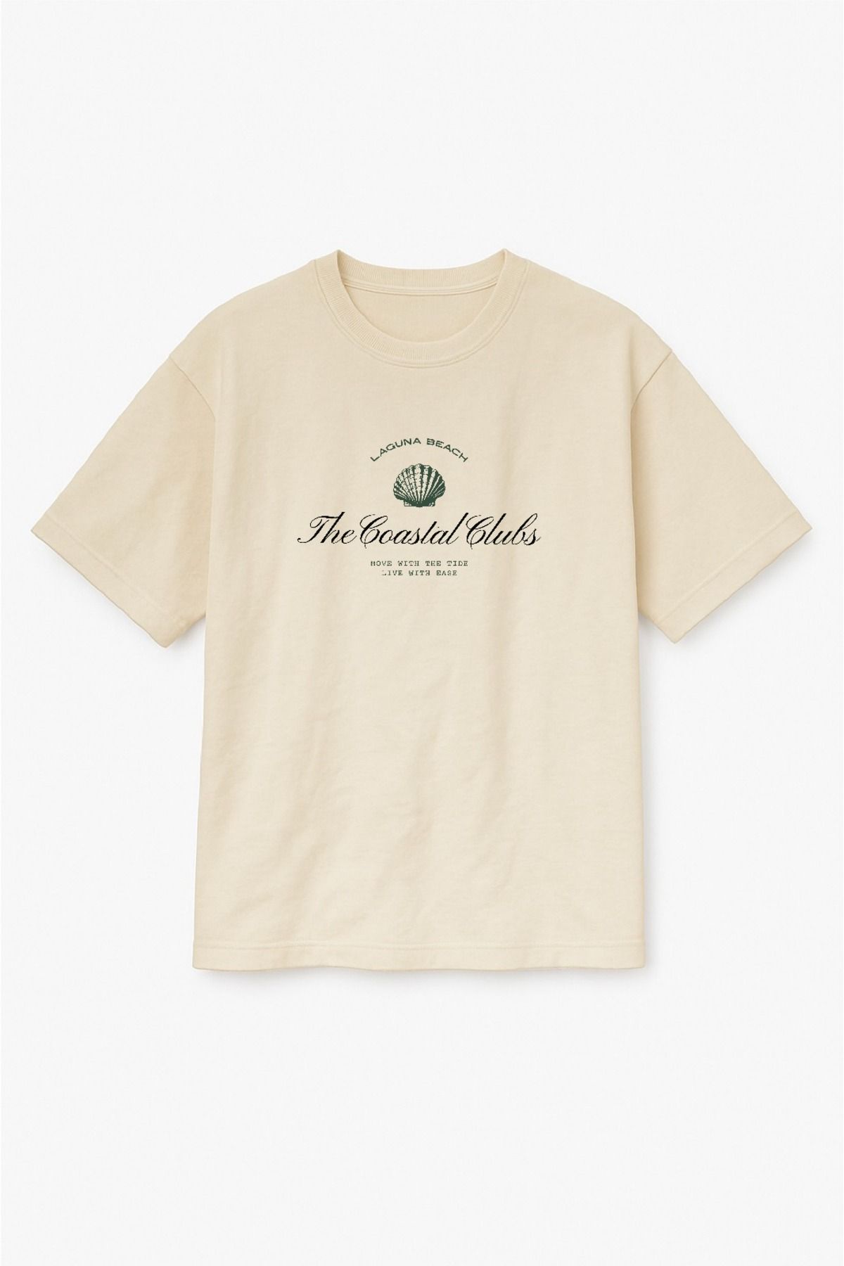 Altair Tr Bej Renk Oversize Laguna Beach İnci Baskılı Unisex Tişört T-shirt