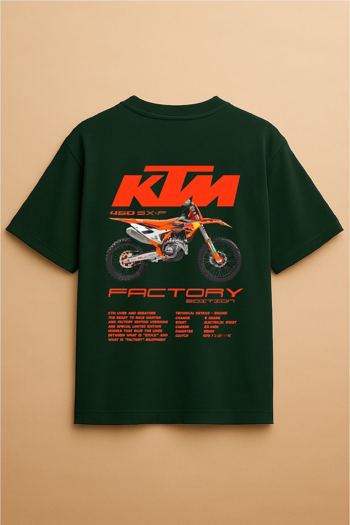 Altair Tr Yeşil Renk Oversize Sırt KTM Motosiklet Baskılı Unisex Tişört T-shirt
