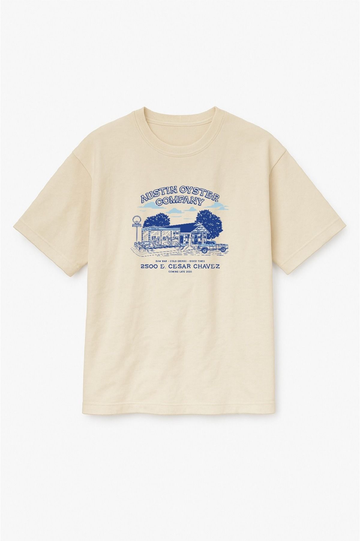 Altair Tr Bej Renk Oversize Austin Oyster Company Baskılı Unisex Tişört T-Shirt