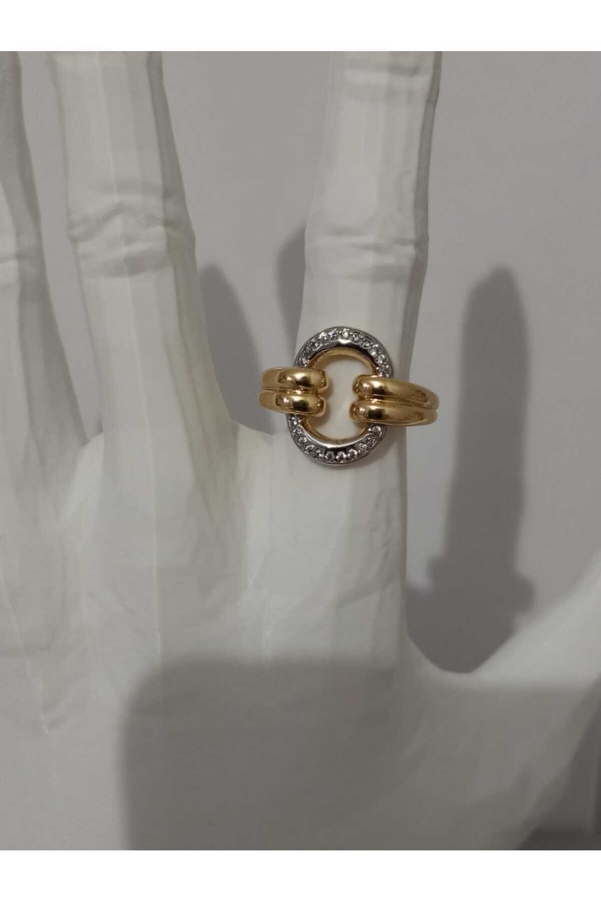 sessjewelry Gold / Silver iki renkli taşlı halka ayarlanabilir yüzük