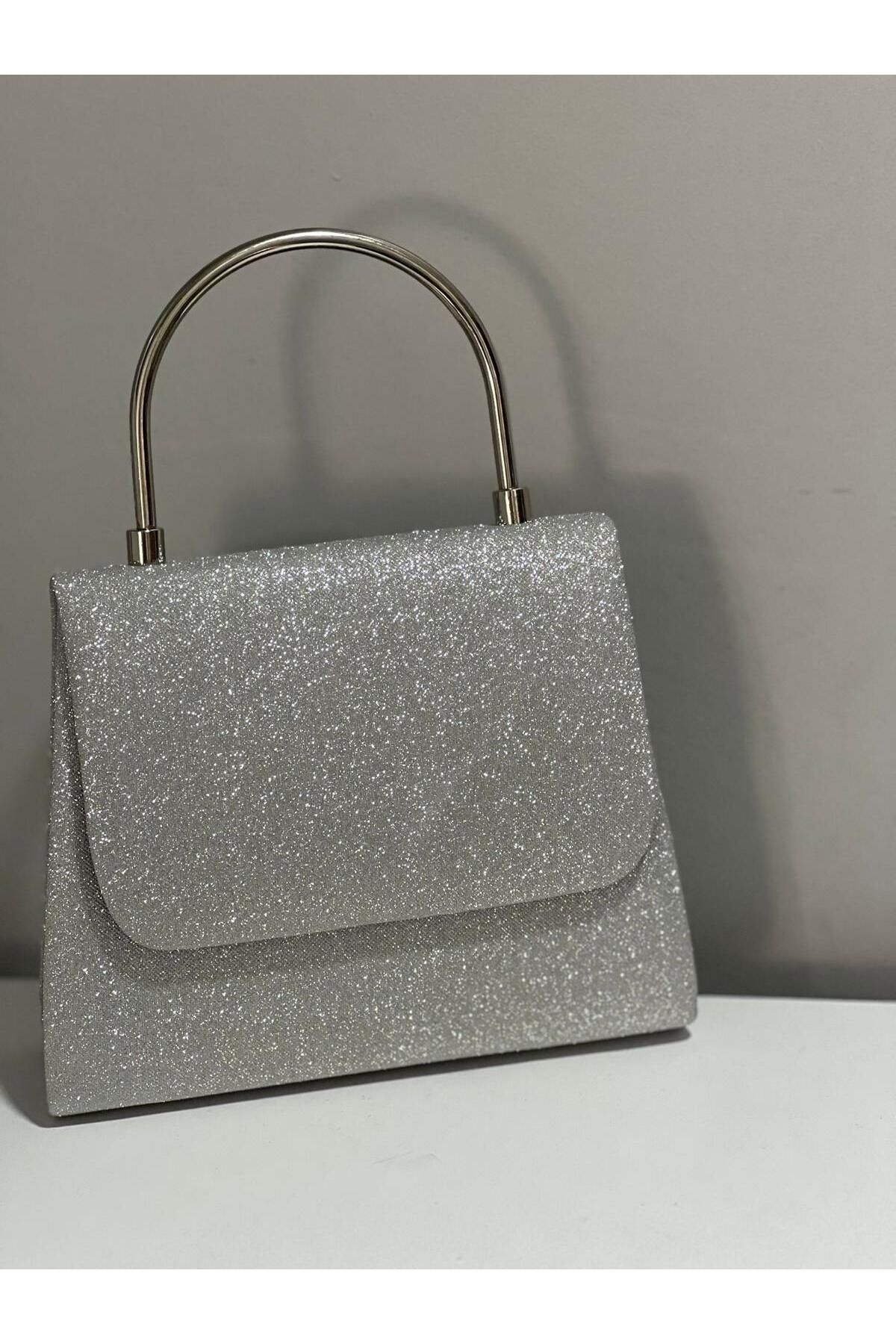 ST Bags Gümüş Kum Simli Abiye Gece Çantası