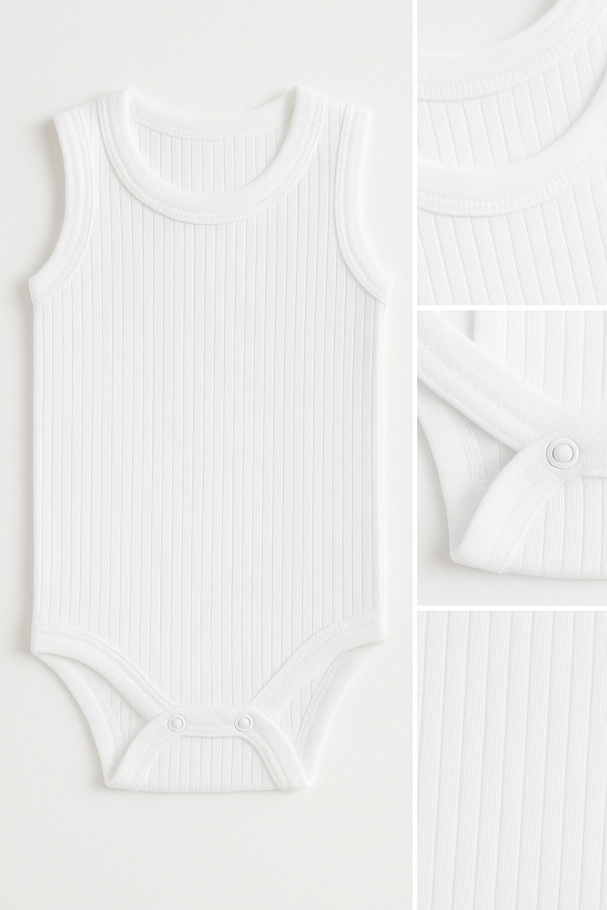 Trend Bebe Butik 3’lü Fitilli Ribana Çıtçıtlı Bebek Zıbın | Kolsuz Yazlık Pamuklu Body Seti | Unisex Bebek Badi Tulum