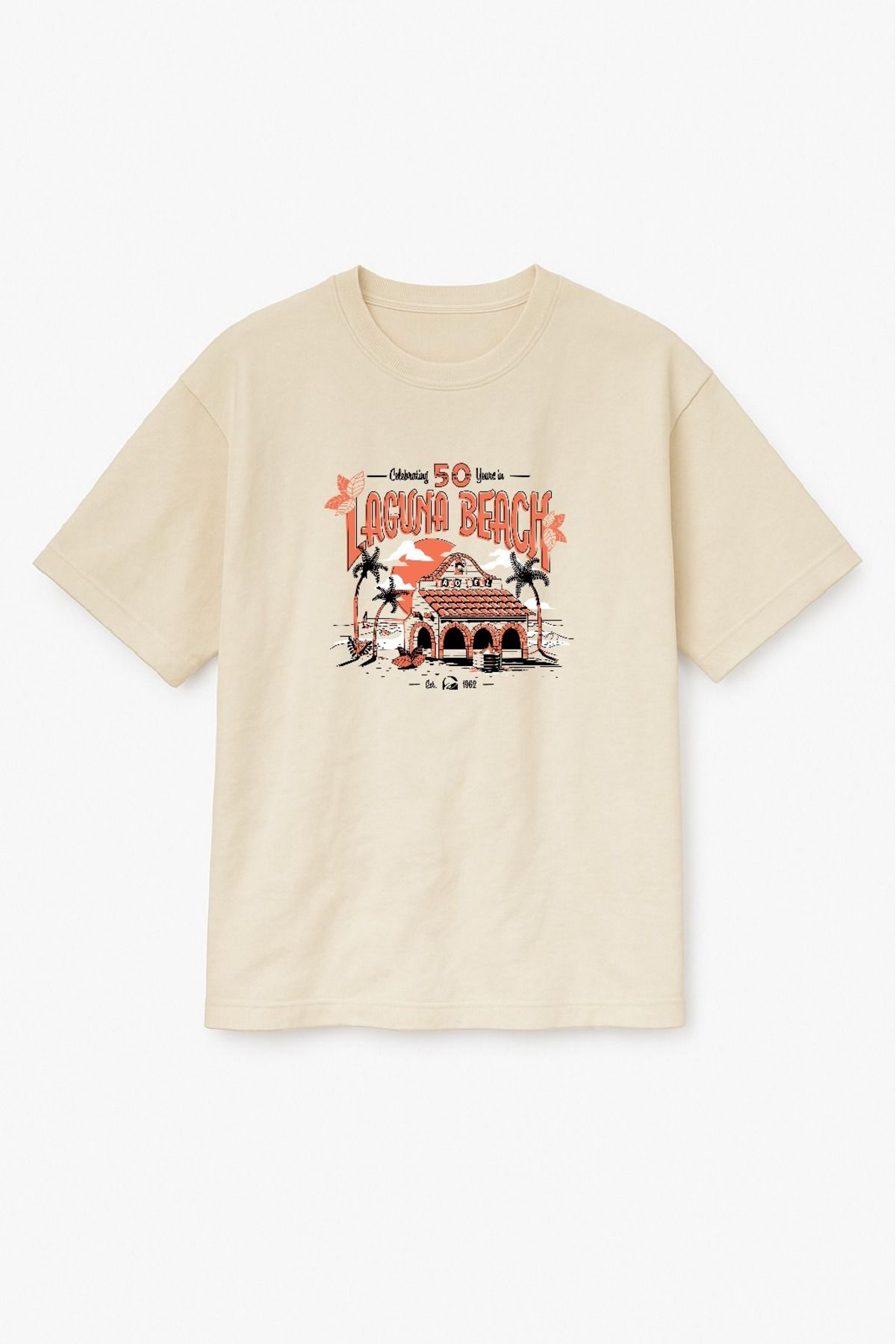 Altair Tr Bej Renk Oversize Laguna Beach Baskılı Unisex Tişört T-shirt
