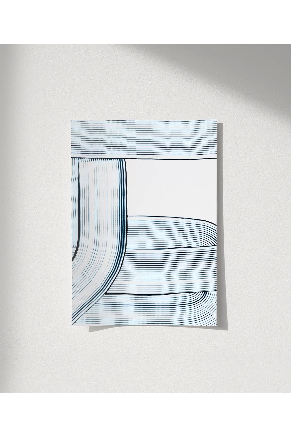 VOGLOO Çerçevesiz Poster Soyut Mavi Çizgiler Minimalist