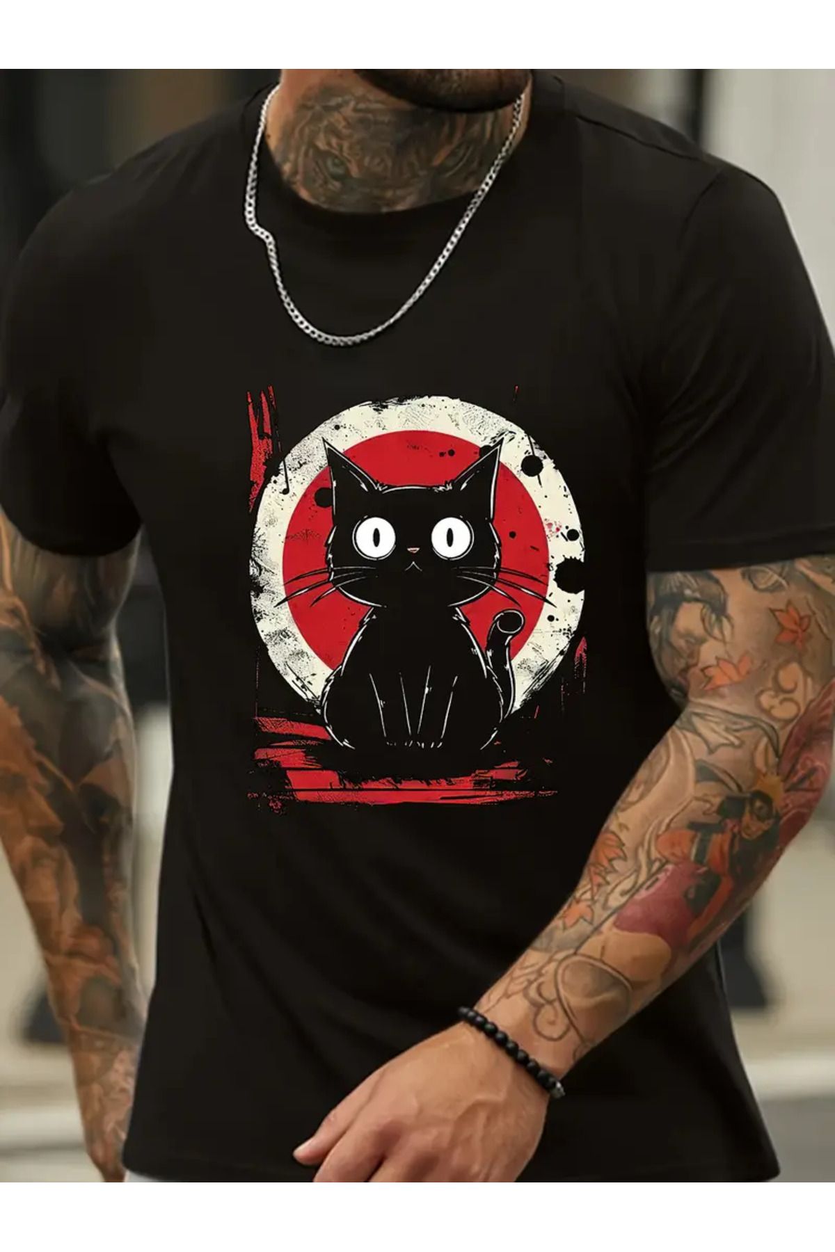 AEMİ Unisex Astonished Cat Baskılı Oversize Bisiklet Yaka T-shirt