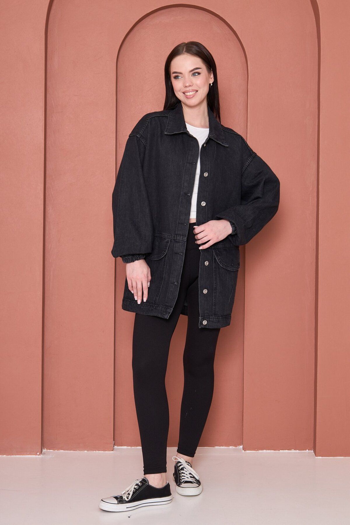 Modestia Oversize Rahat Kalıp Siyah Kot Ceket – Modestia