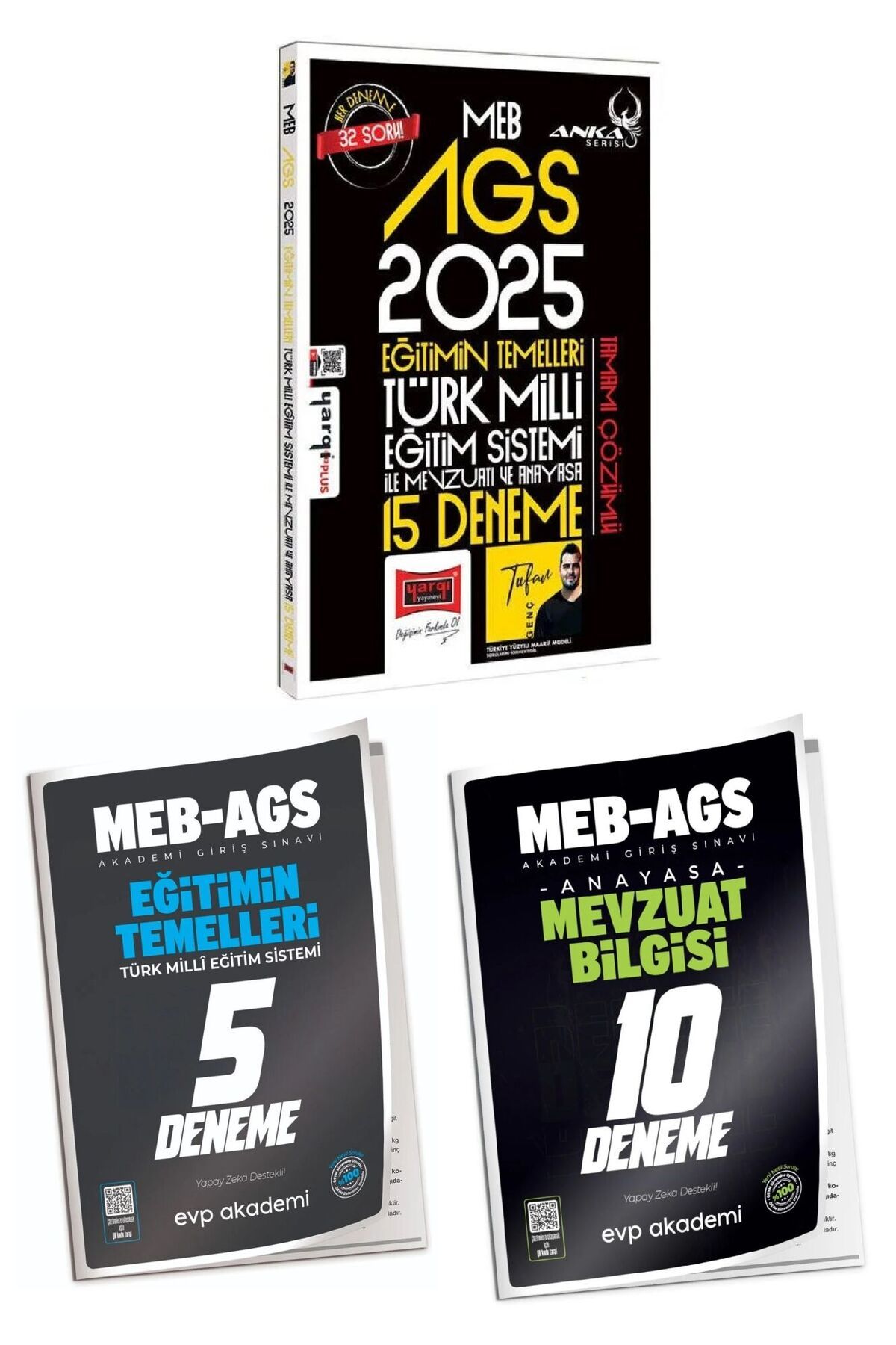 Yargı Yayınları Yargı + EVP 2025 MEB-AGS Eğitimin Temelleri, Mevzuat 15+15 Deneme 3 lü Set Anka Serisi - Tufan Genç