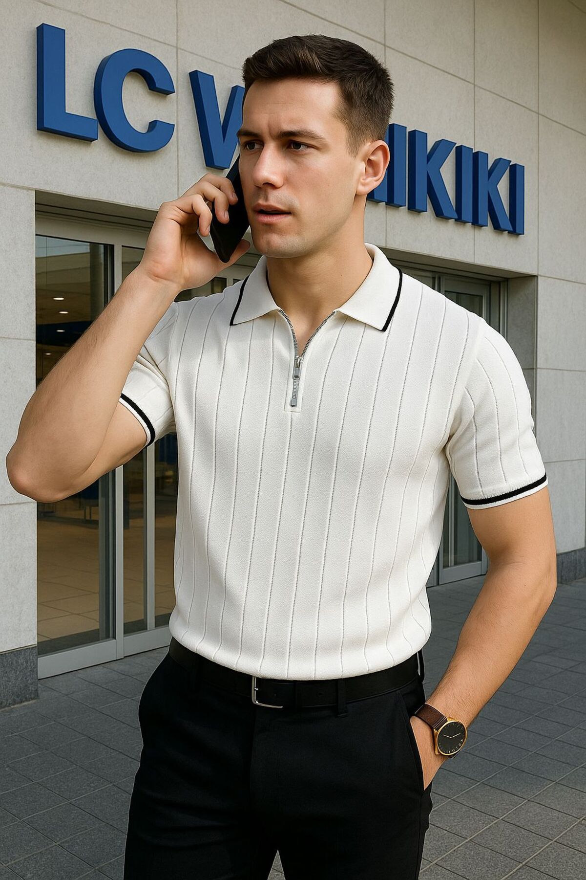 LC Waikiki Polo Yaka Fermuarlı Kısa Kollu Erkek Yazlık Triko Premium Kalite Tişört / T-shirt