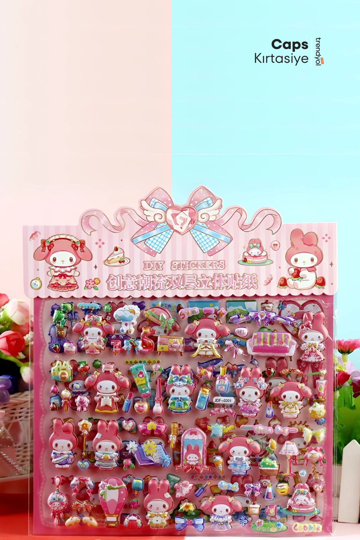 caps office My Melody Temalı 3D Kabartmalı 165+ Adet 2 Sayfa Çıkartma Seti – Ajanda, Günlük, Scrapbook Çıkartma