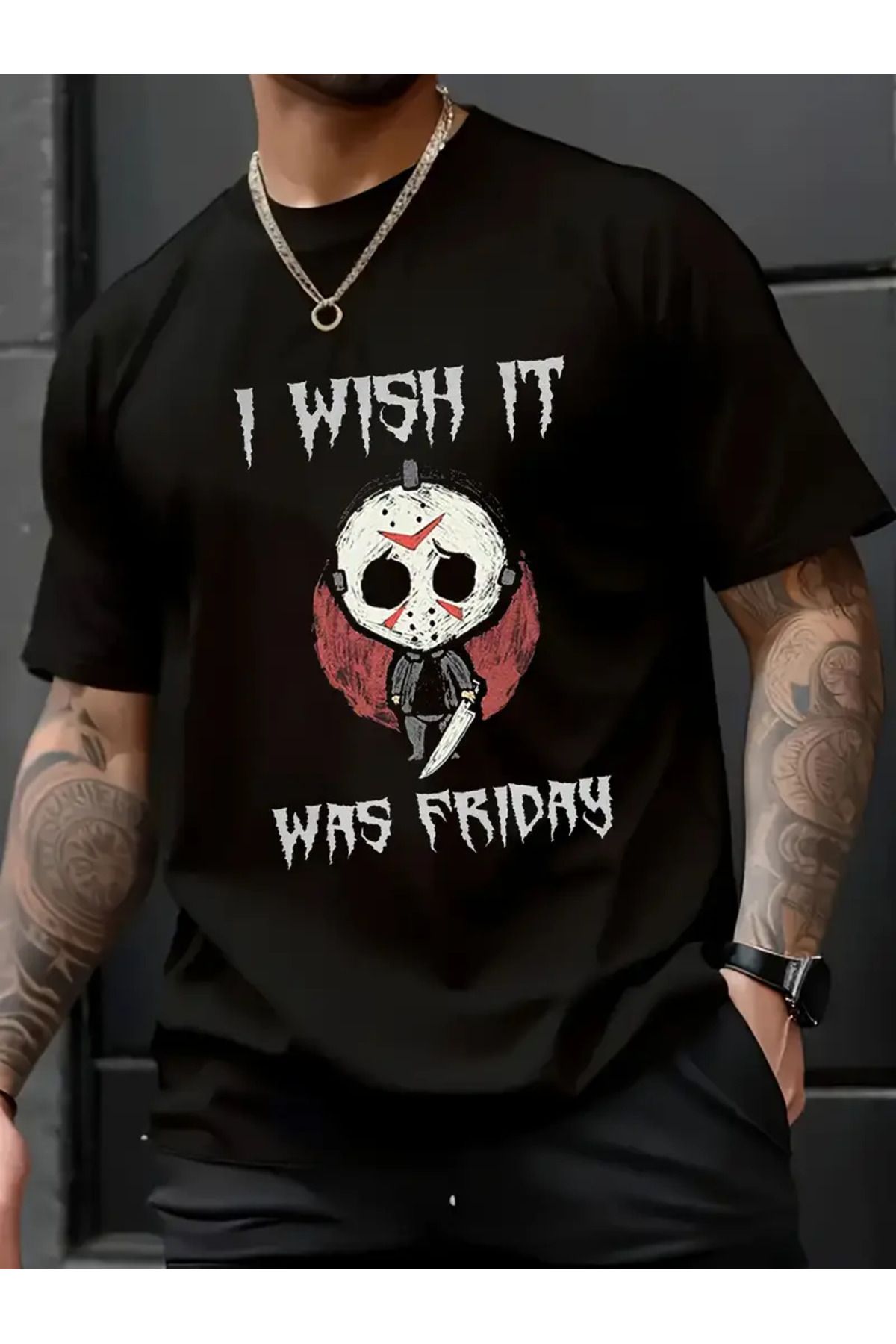 AEMİ Unisex I Wısh It Baskılı Oversize Bisiklet Yaka T-shirt