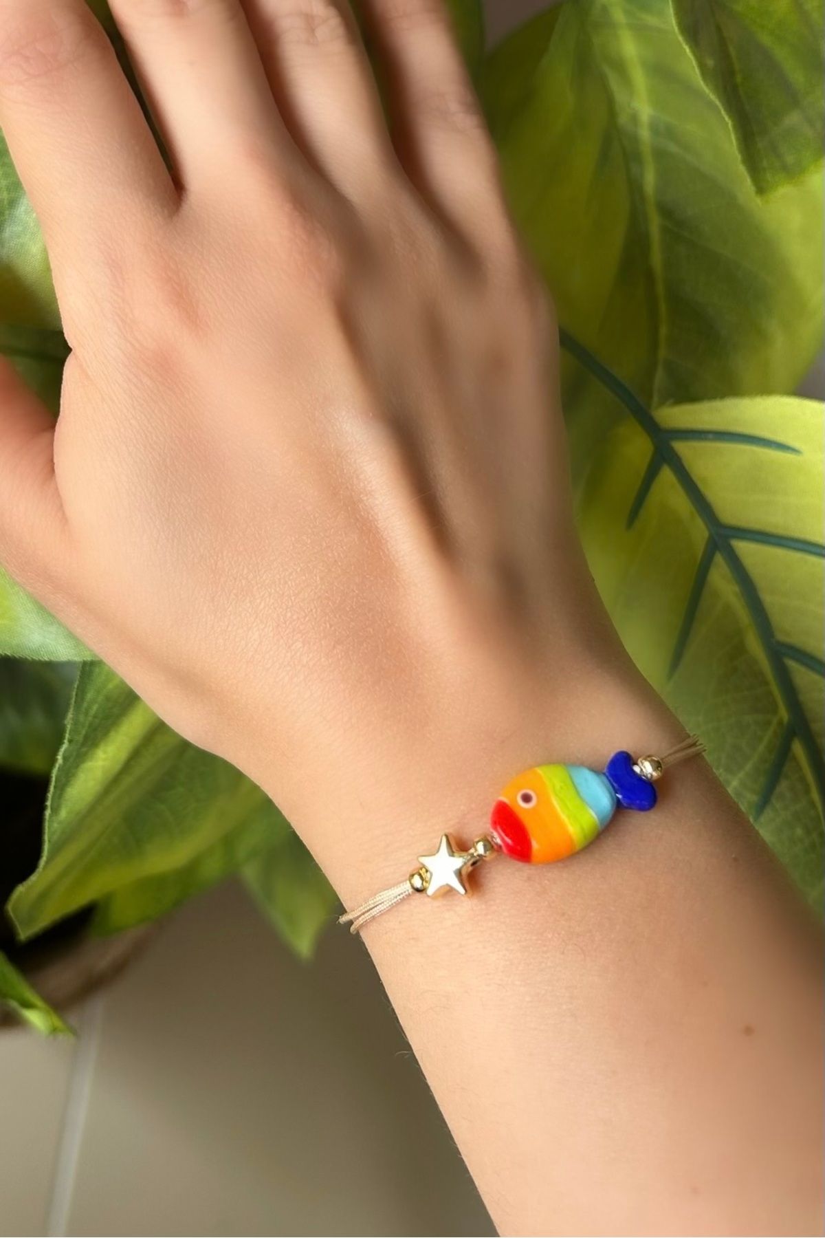 Alvora Accessories Renkli Balık Cam Boncuk Murano Asansörlü İpli Bileklik