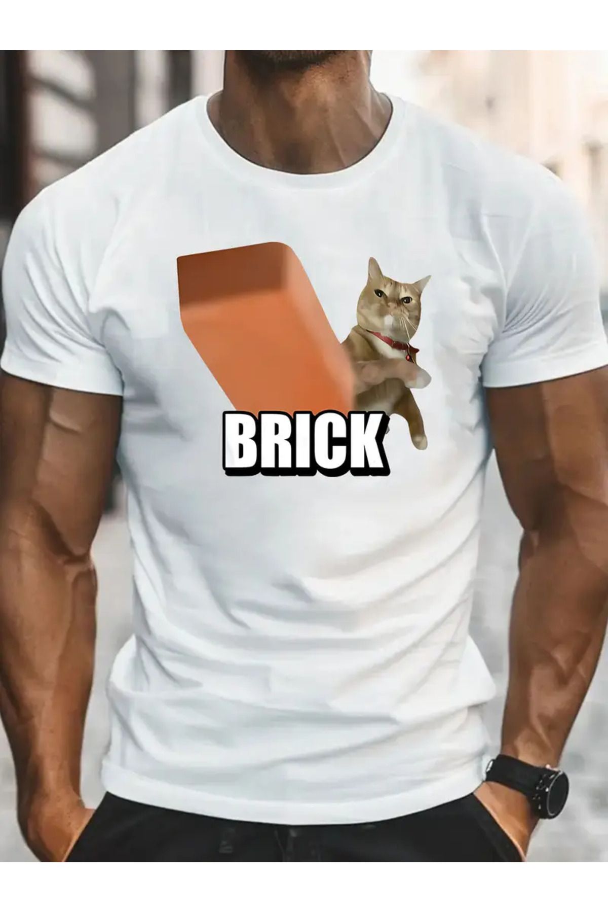 LUNAVISTA Brick Baskılı Bisiklet Yaka Kısa Kol T-shirt