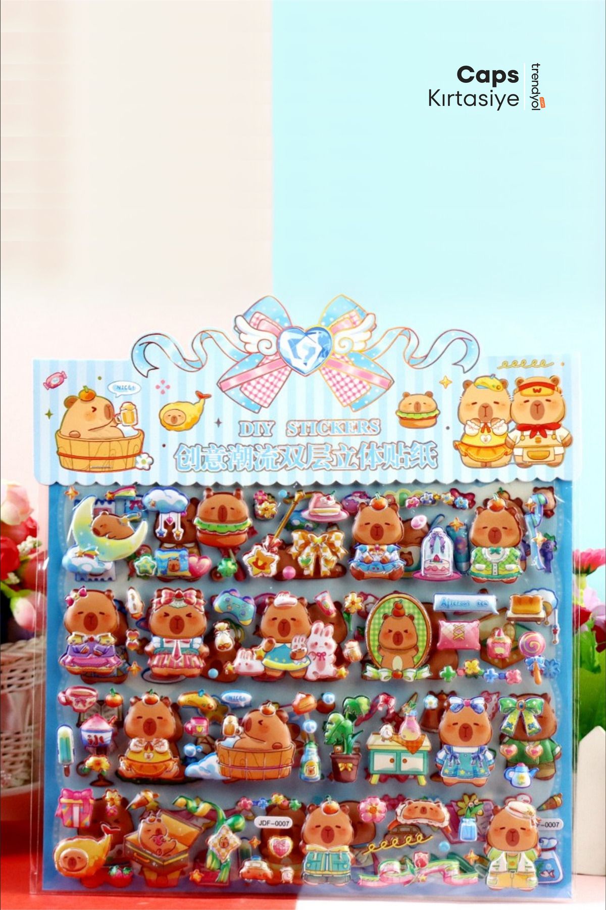 caps office Capybara Temalı 3D Kabartmalı 150+ Adet 2 Sayfa Çıkartma Seti – Ajanda, Günlük, Scrapbook Çıkartma