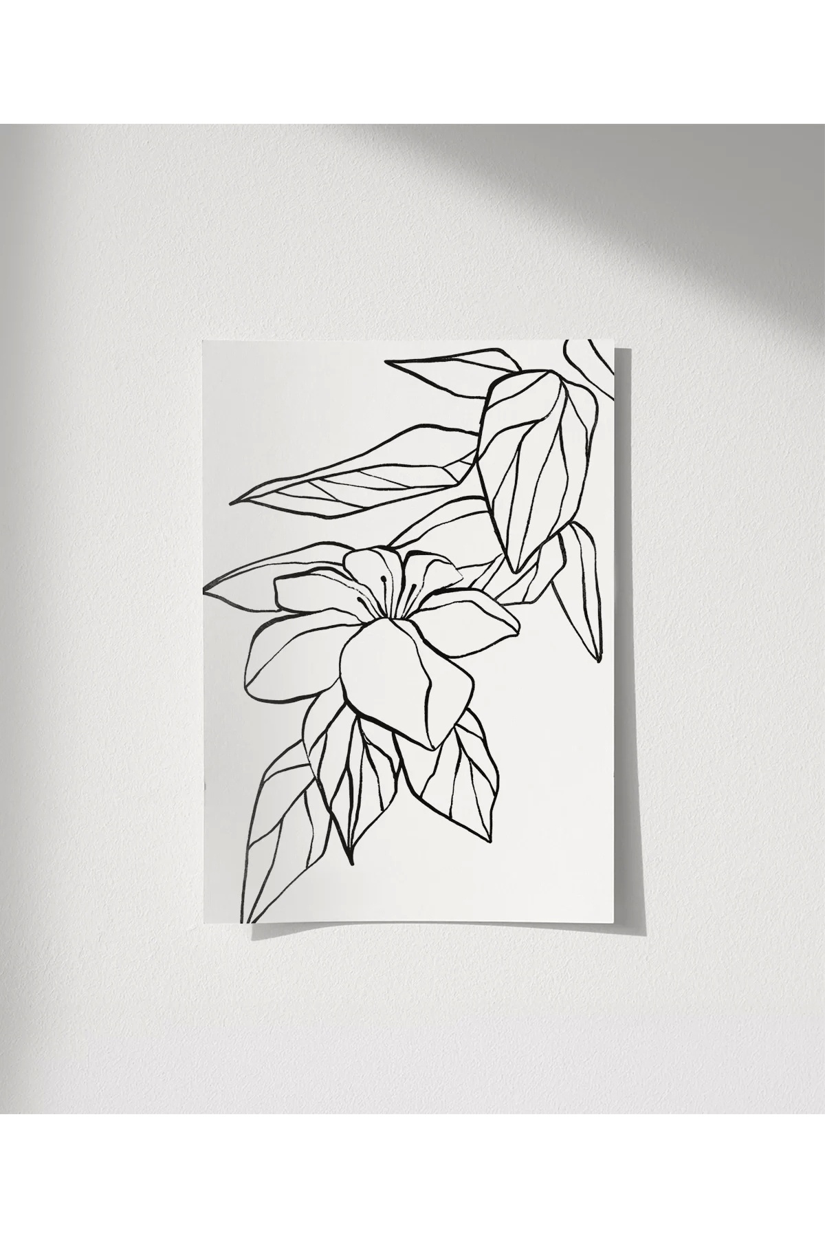 VOGLOO Çerçevesiz Poster El Çizimi Çiçek ve Yaprak Motifli Minimalist