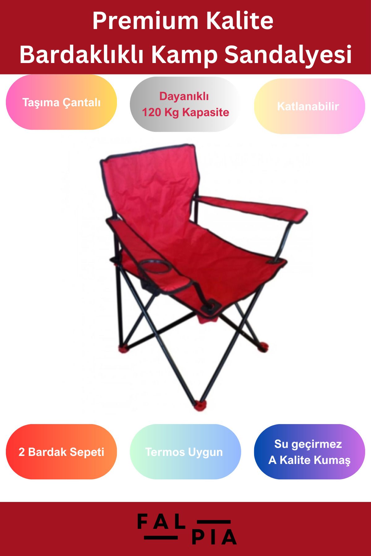 Falpia Premium Su Geçirmez 120 Kg Dayanım Çantalı Katlanabilir Taşıma Askılı Balıkçı Piknik Kamp Sandalyesi