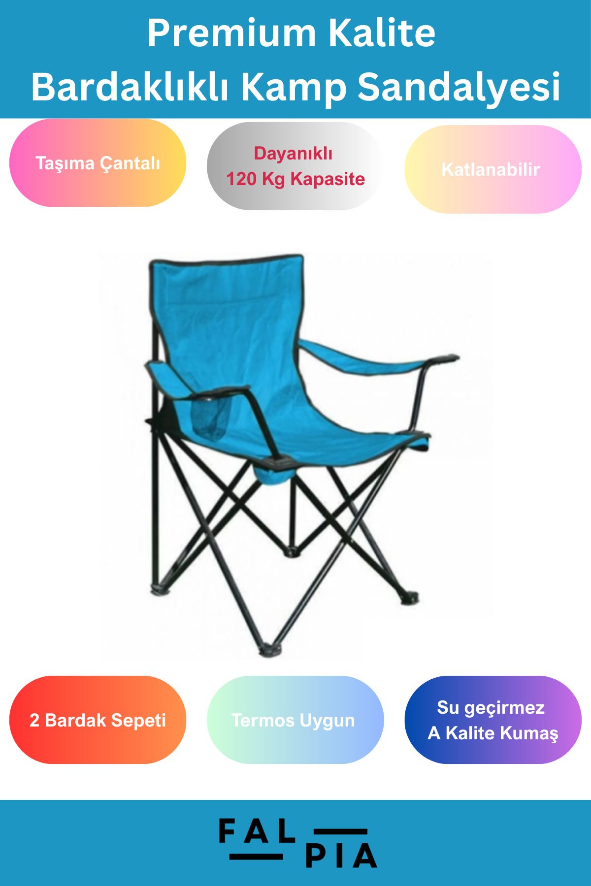Falpia Premium Su Geçirmez 120 Kg Dayanım Çantalı Katlanabilir Taşıma Askılı Balıkçı Piknik Kamp Sandalyesi