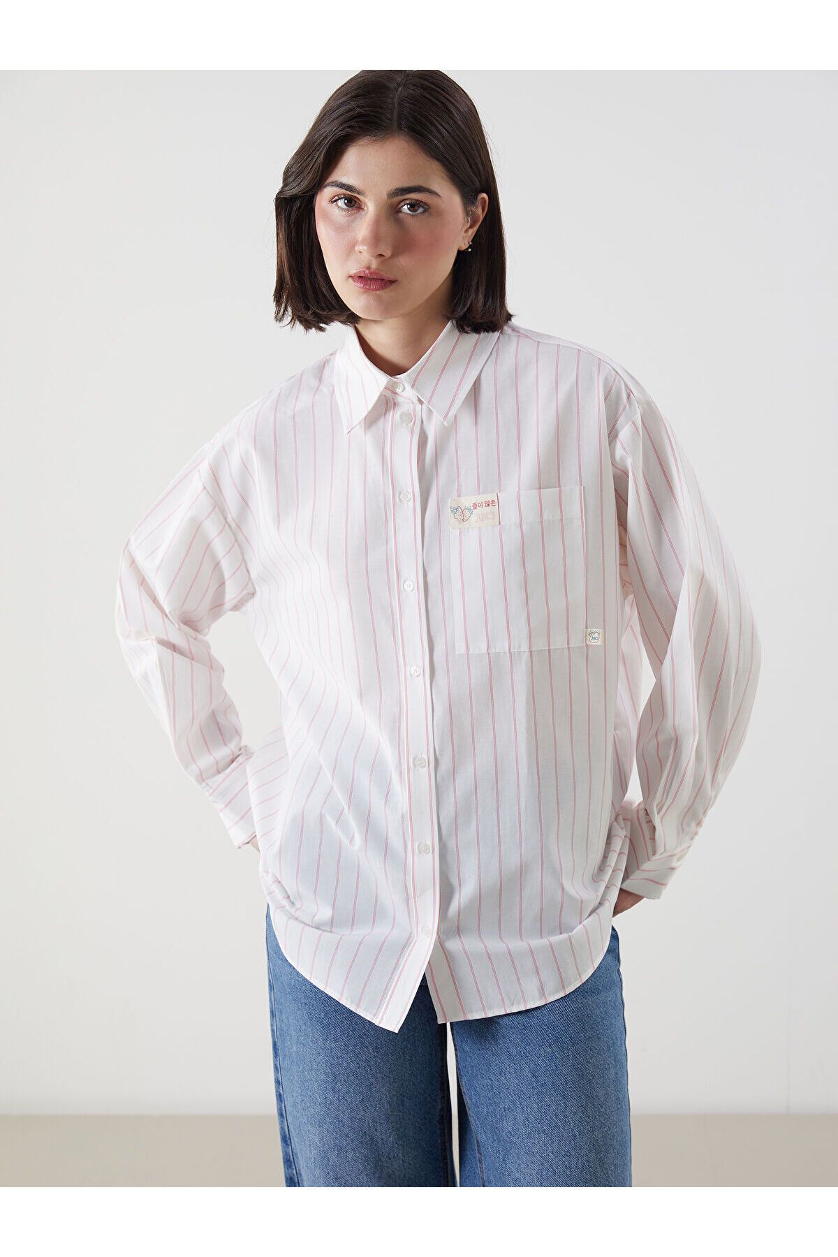LC Waikiki Çizgili Oversize Poplin Kadın Gömlek Tunik