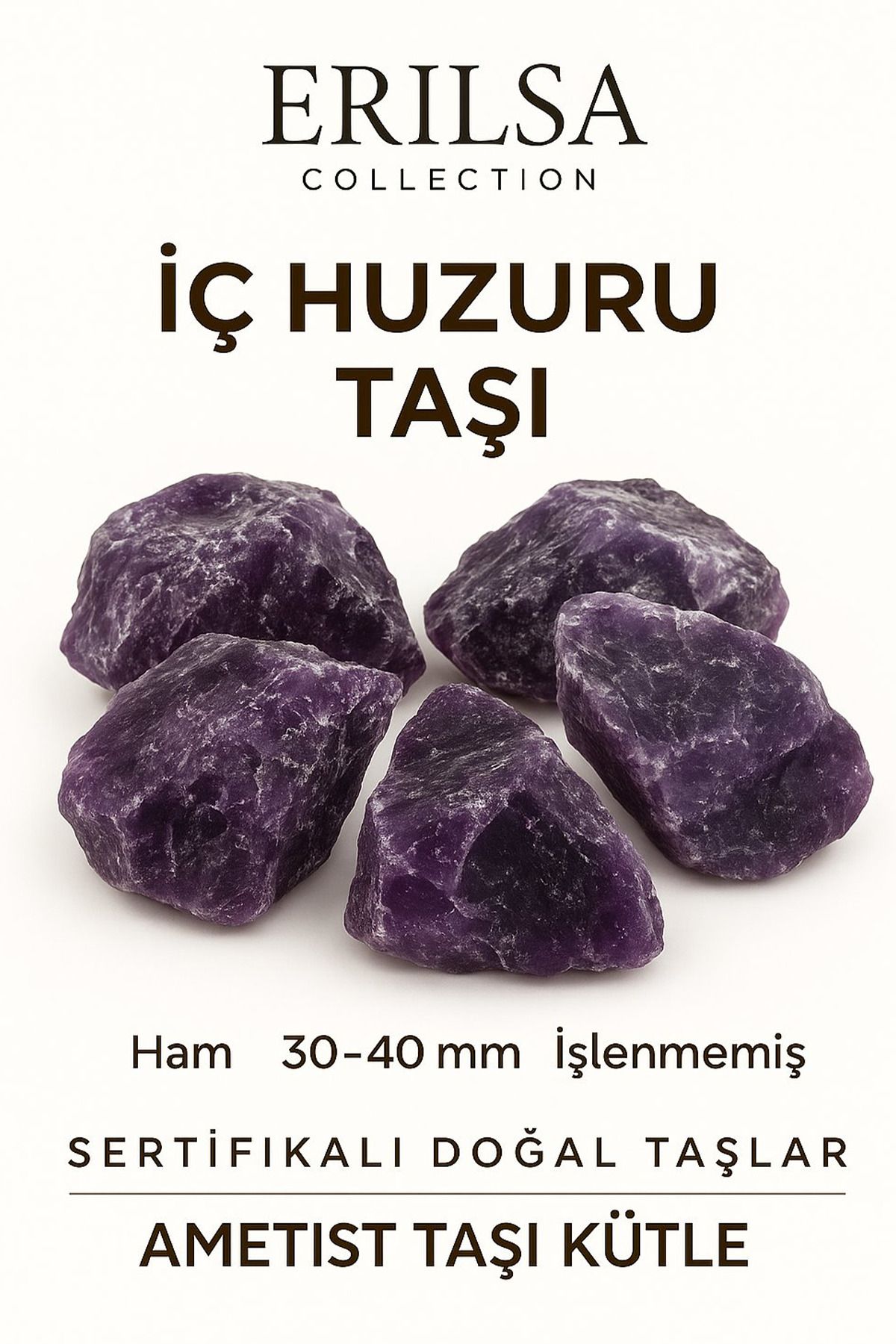 Erilsa Sertifikalı Ham İşlenmemiş Koyu Ametist Taşı Kütle – El Taşı - Derin Arınma Spiritüel Güç Kaynağı