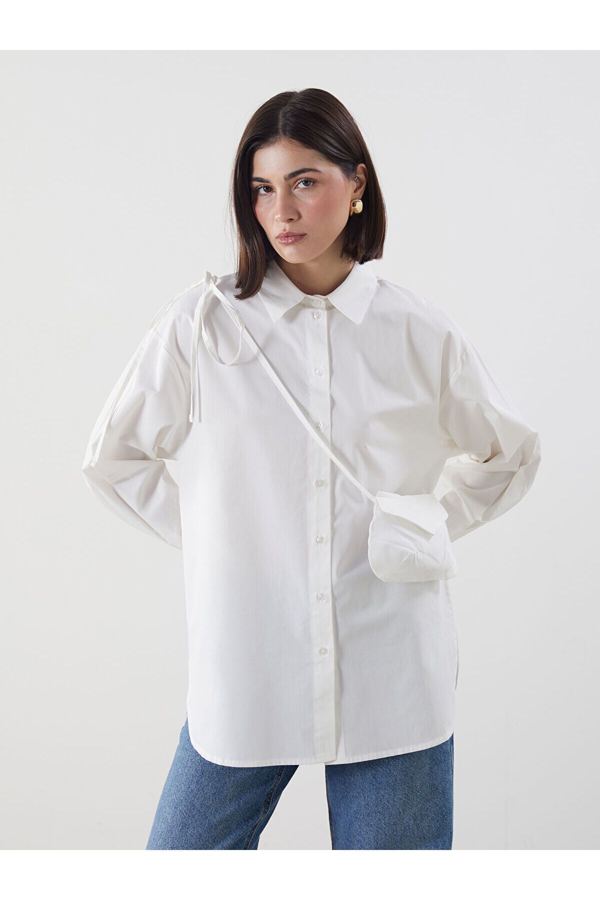LC Waikiki Askılı Cüzdan Detaylı Oversize Kadın Gömlek Tunik