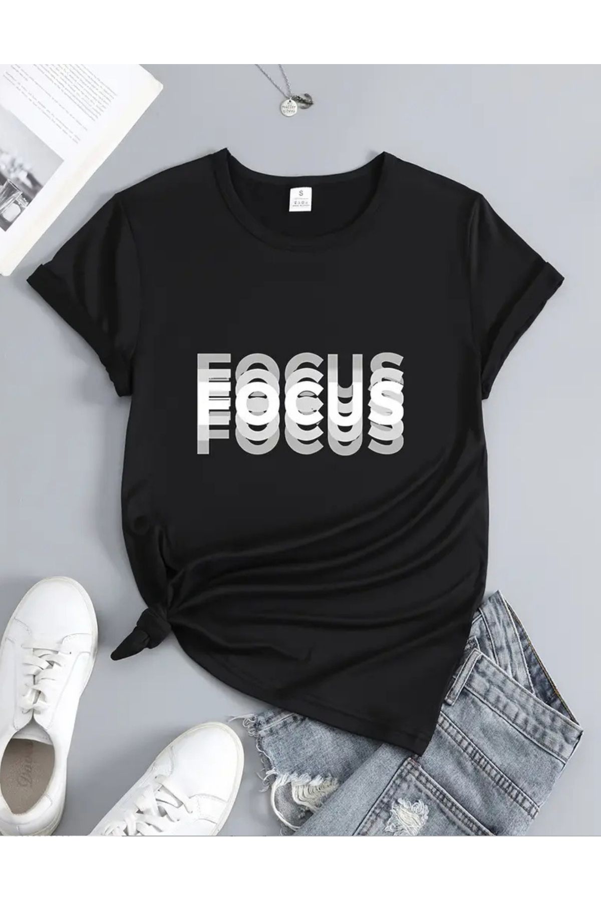 SAJA Unısex Kadın/Erkek Baskılı Oversize Düşük Kol Bisiklet Yaka T-Shirt