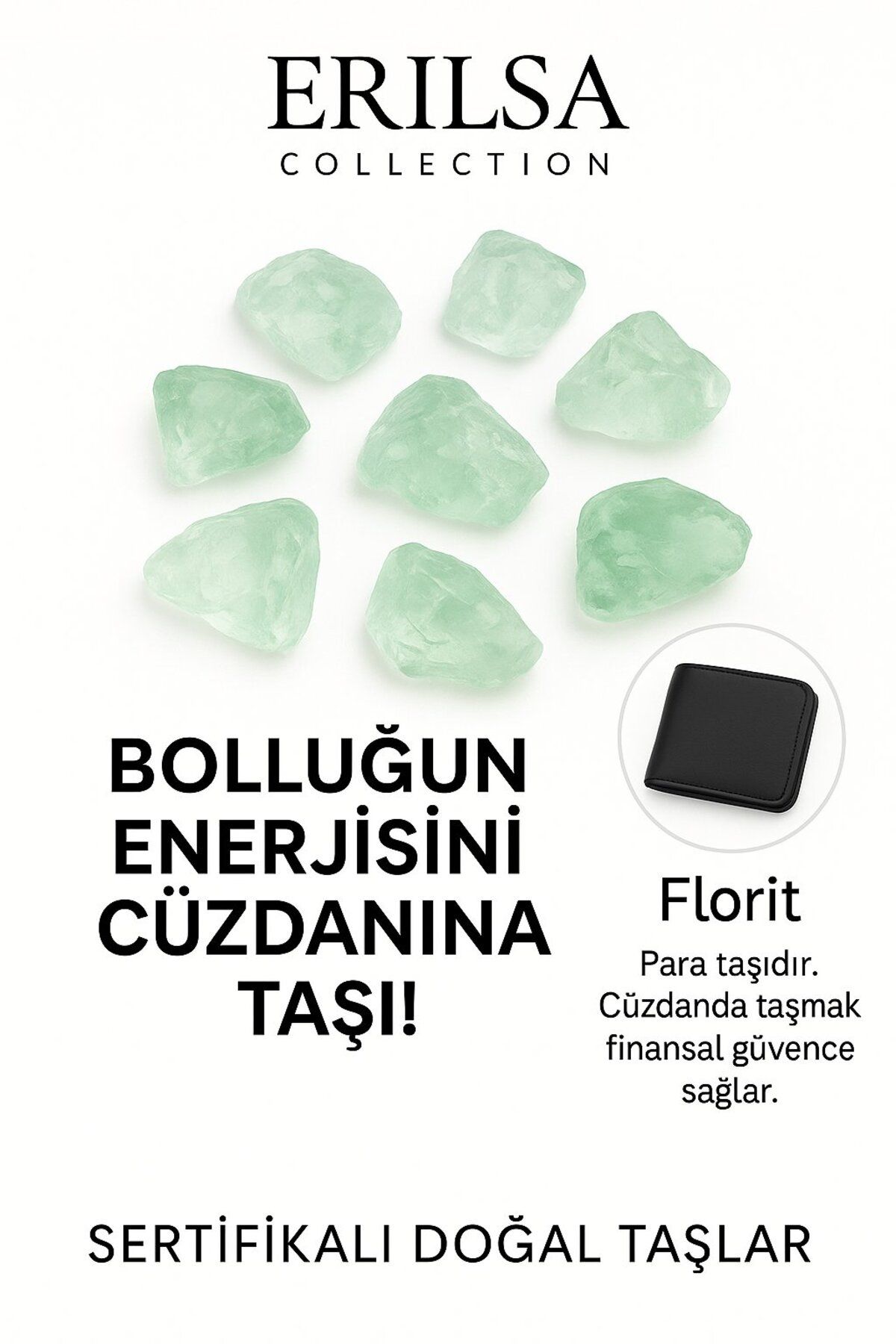 Erilsa Sertifikalı Ham Cüzdan Boy Yeşil Florit Taşı Kütle - Zihinsel Denge ve Günlük Enerji Temizliği