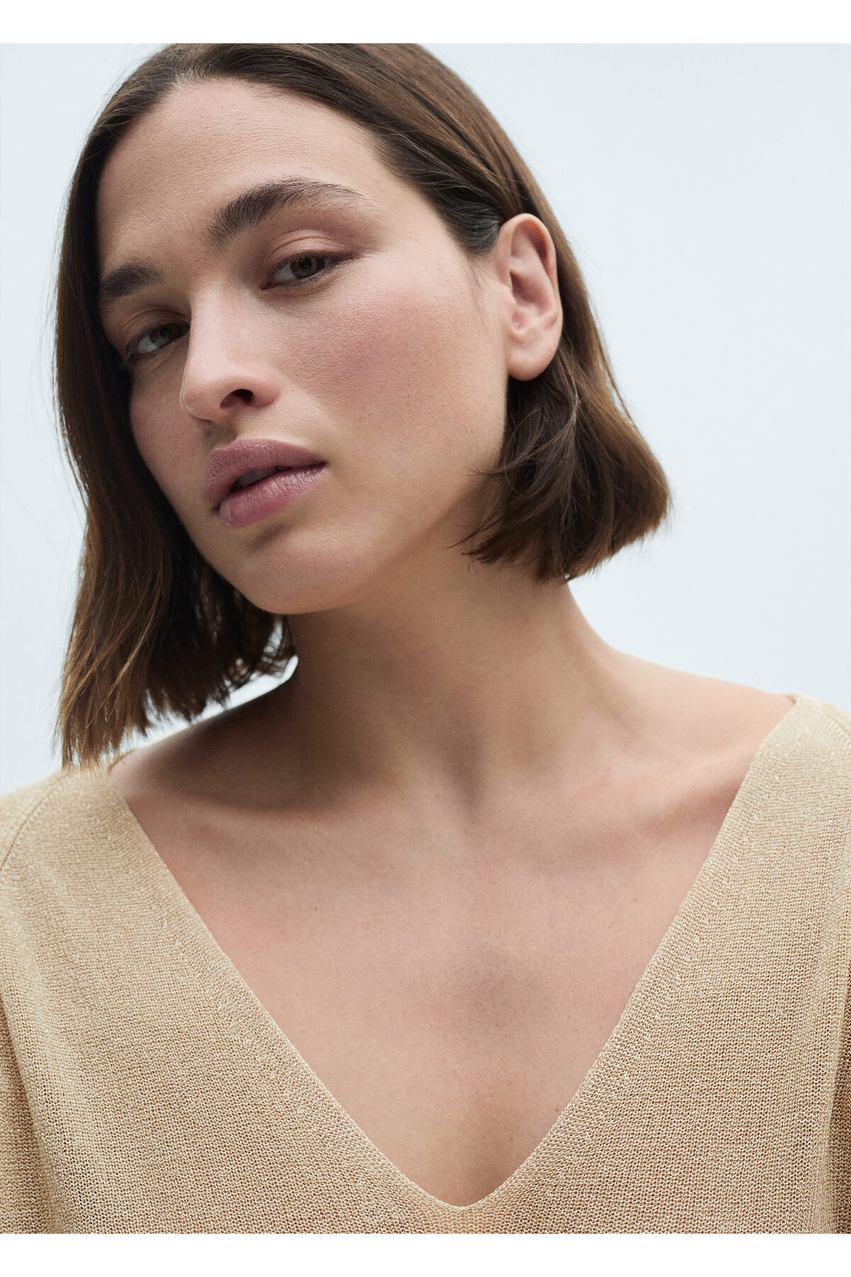 بافت و پلیور زنانه بژ منگوMANGO | 77154026 اورجینال - تصویر 6