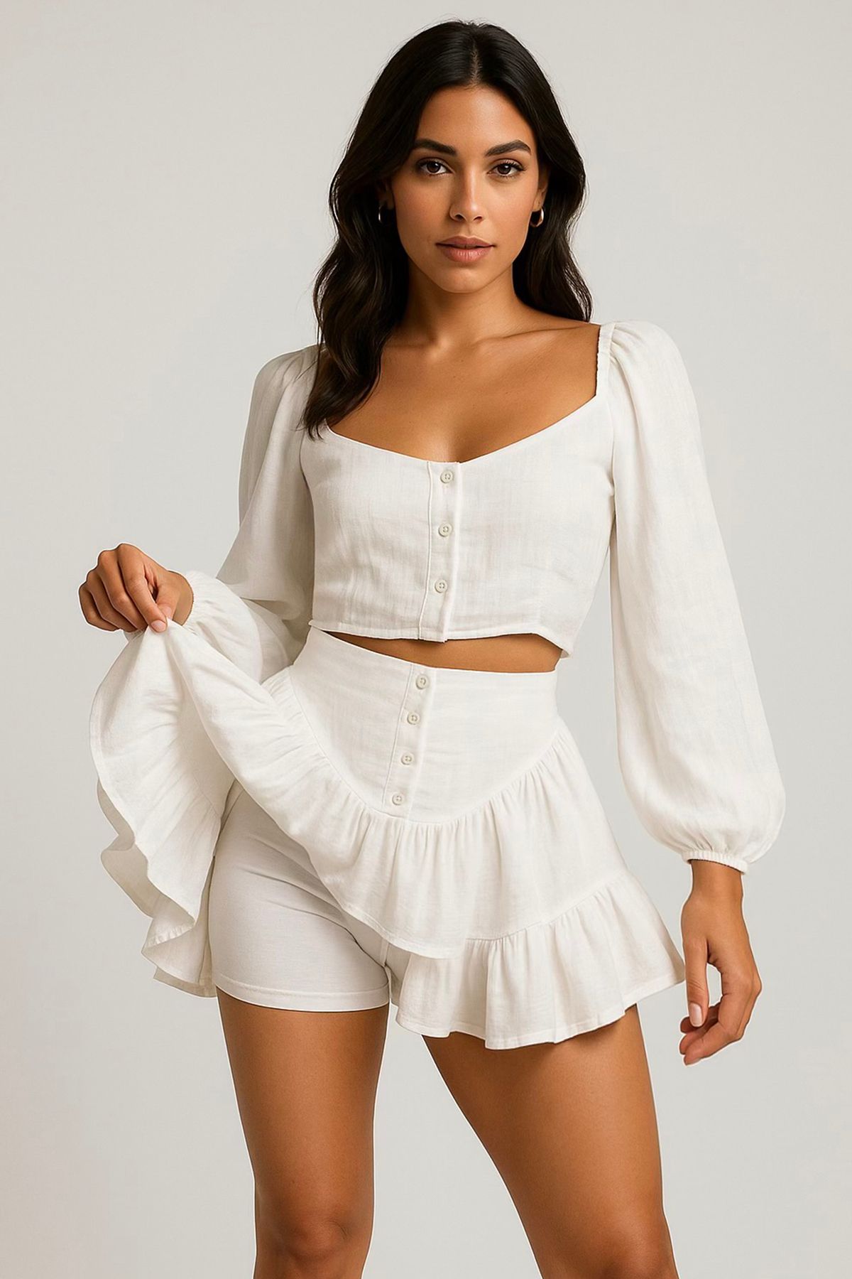 Trendyol Collection Biała Plisowana Mini Spódnica Asymetryczna Kobieta - 36