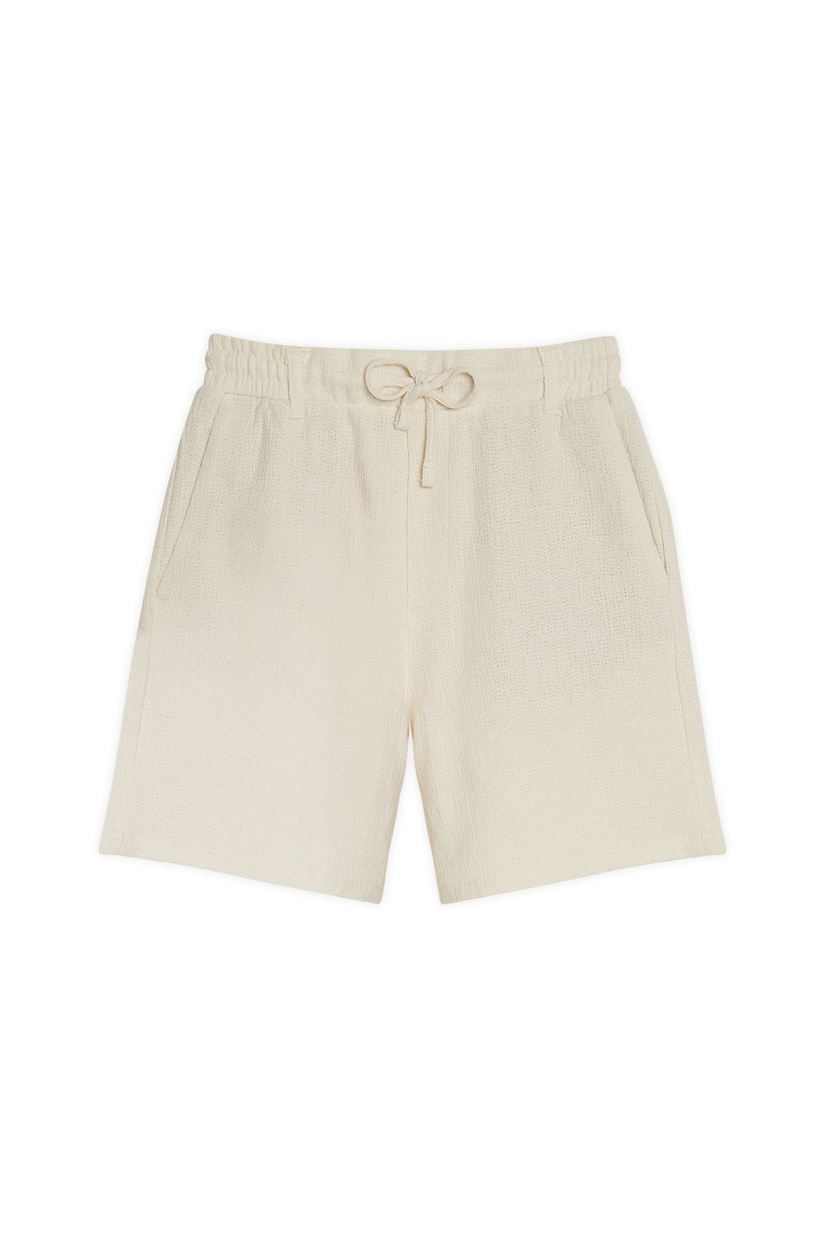 Tudors-Men's Regular Relaxed Fit Beige Bermuda Shorts with Elastic Waistband and Drawcord Side Pockets 4
