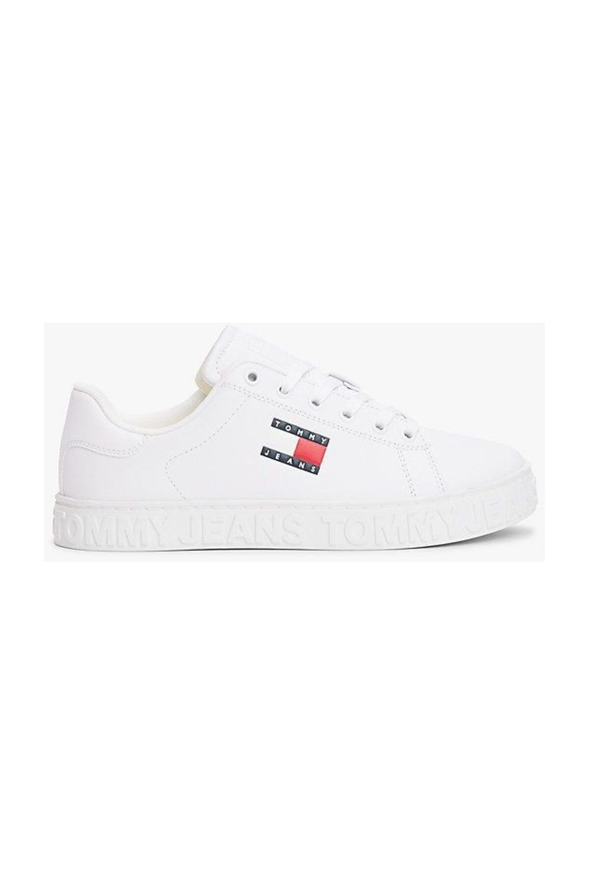 Tommy Hilfiger-Wygodne damskie białe trampki - płaskie, niska kostka, logo En0En02703-Ybs 1