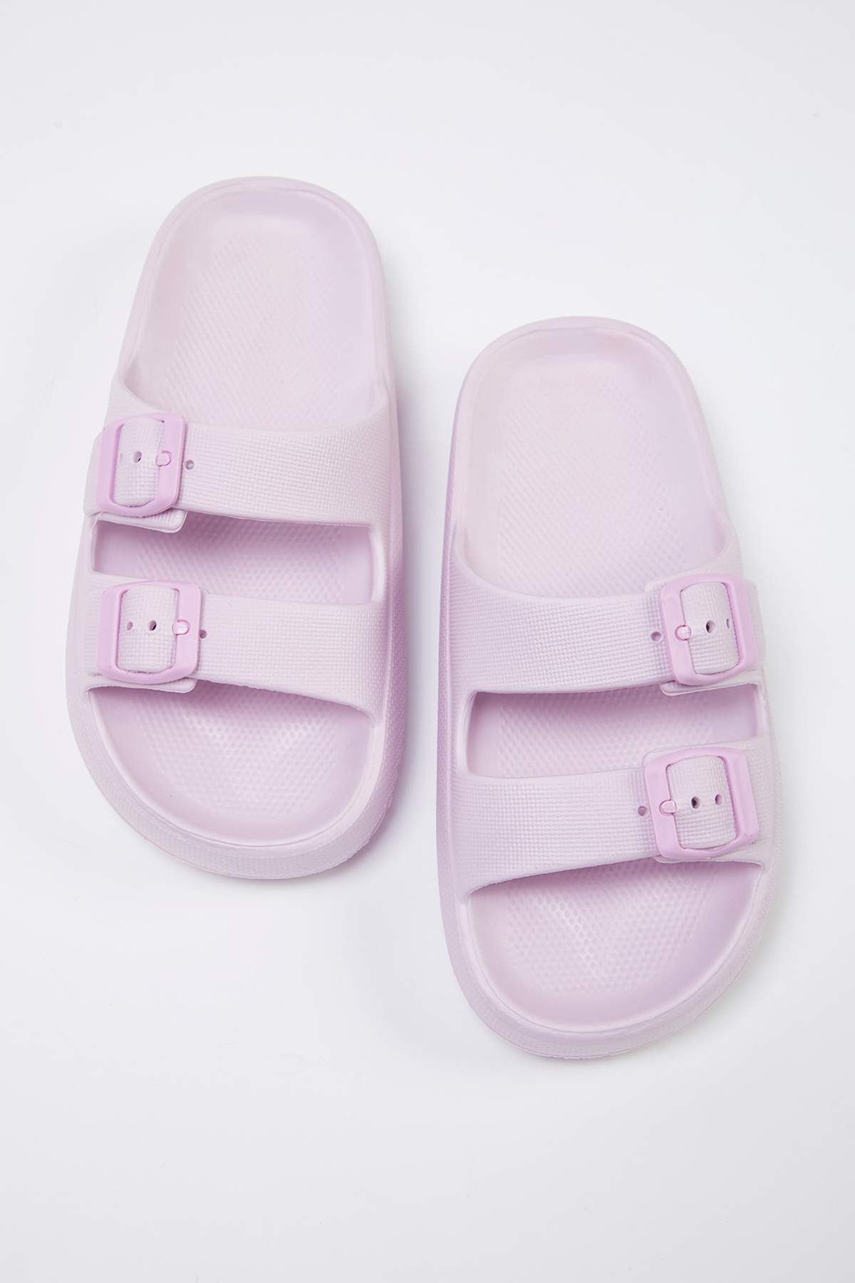 TRENDYOL SHOES Miękkie Różowe Podwójne Paski Ze Sprzączką I Szczegółową Lekką Podeszwą Damskie Kapcie Unisex - 37