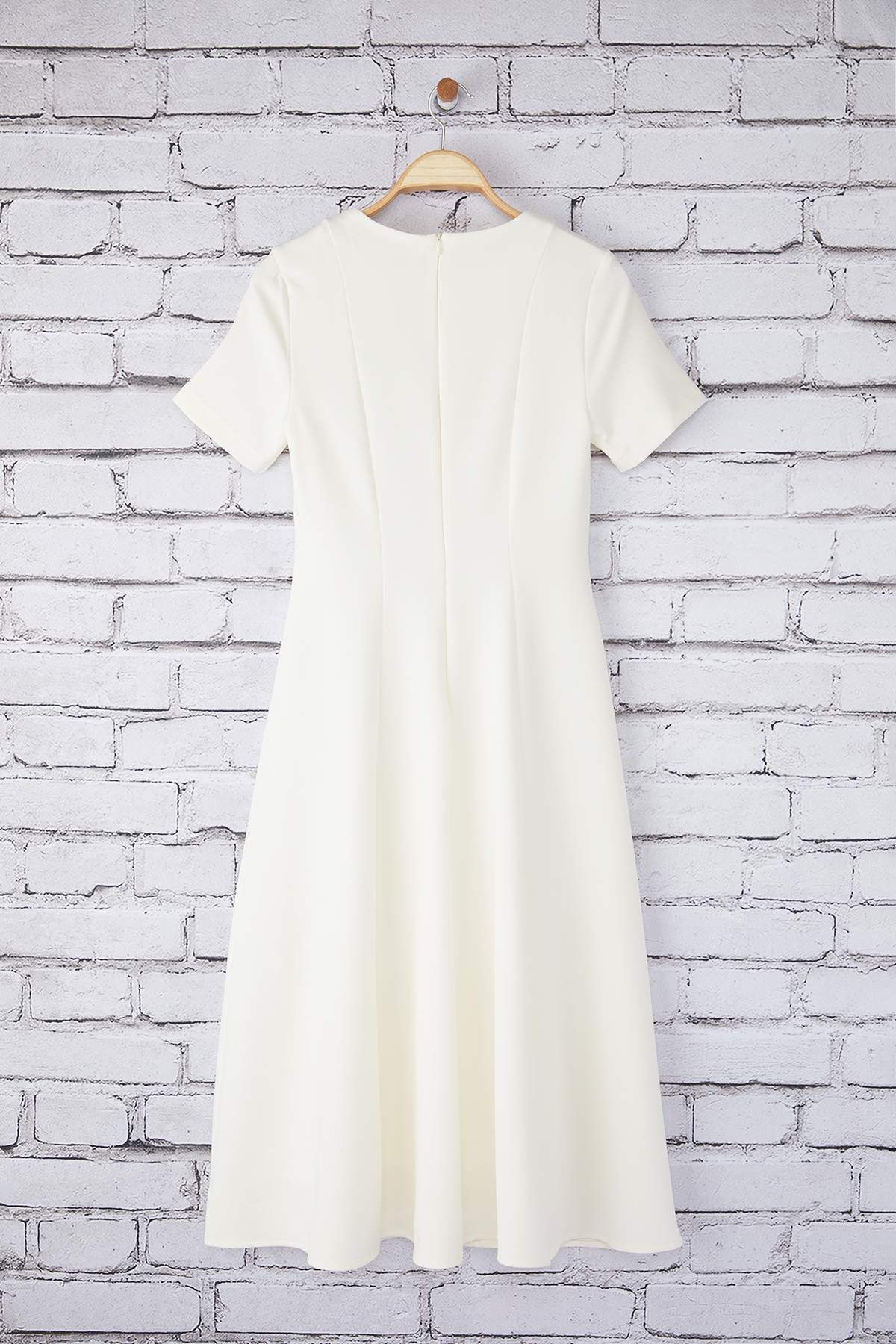 Trendyol Collection-Λευκή φούστα με ανοιχτή μέση φόδρα Midi υφαντό φόρεμα TWOSS25EL00790 6