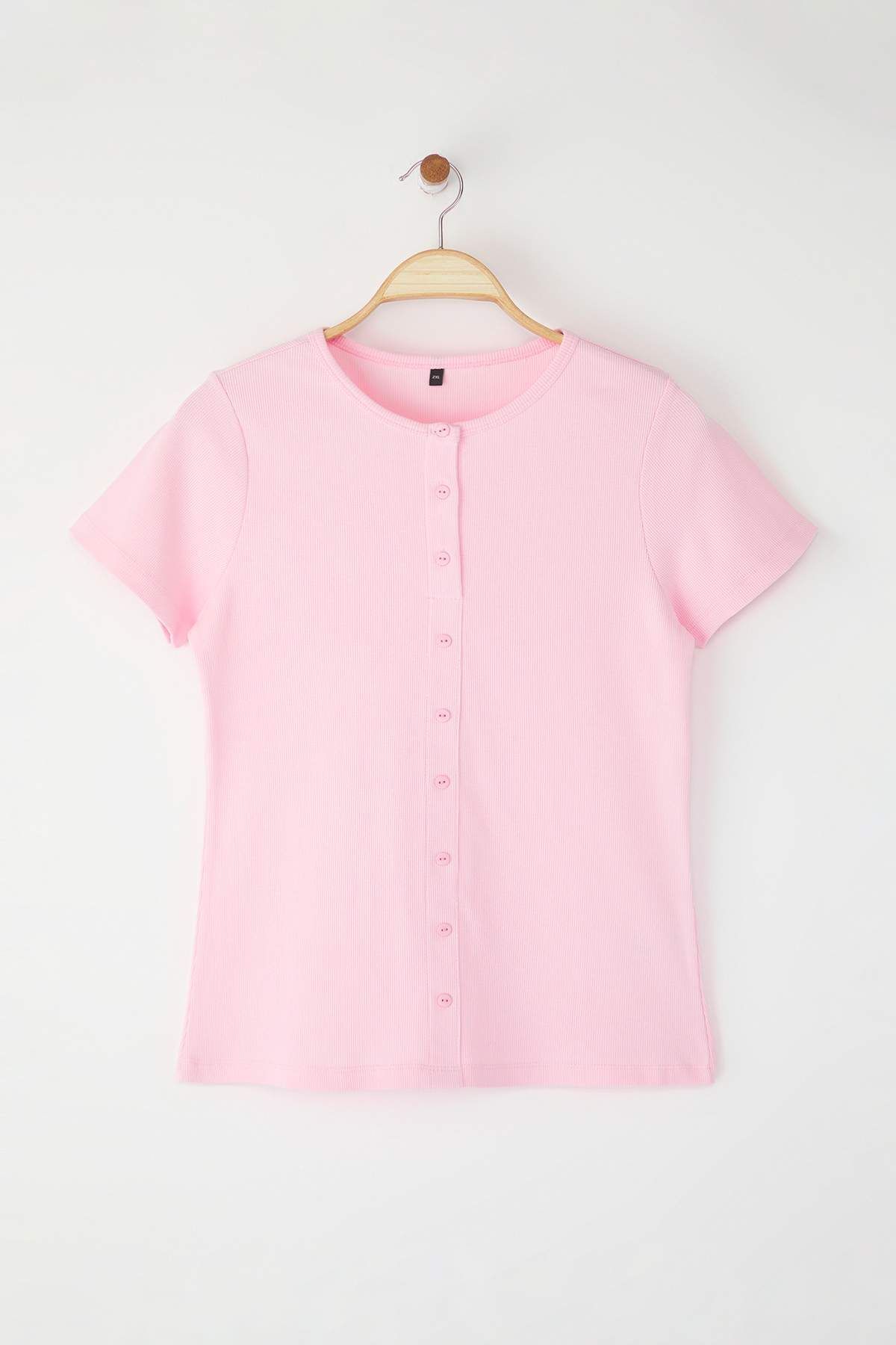 Trendyol Collection-Καφέ Crop κανονικό πλεκτό T-shirt TEDSS24TS00008 2