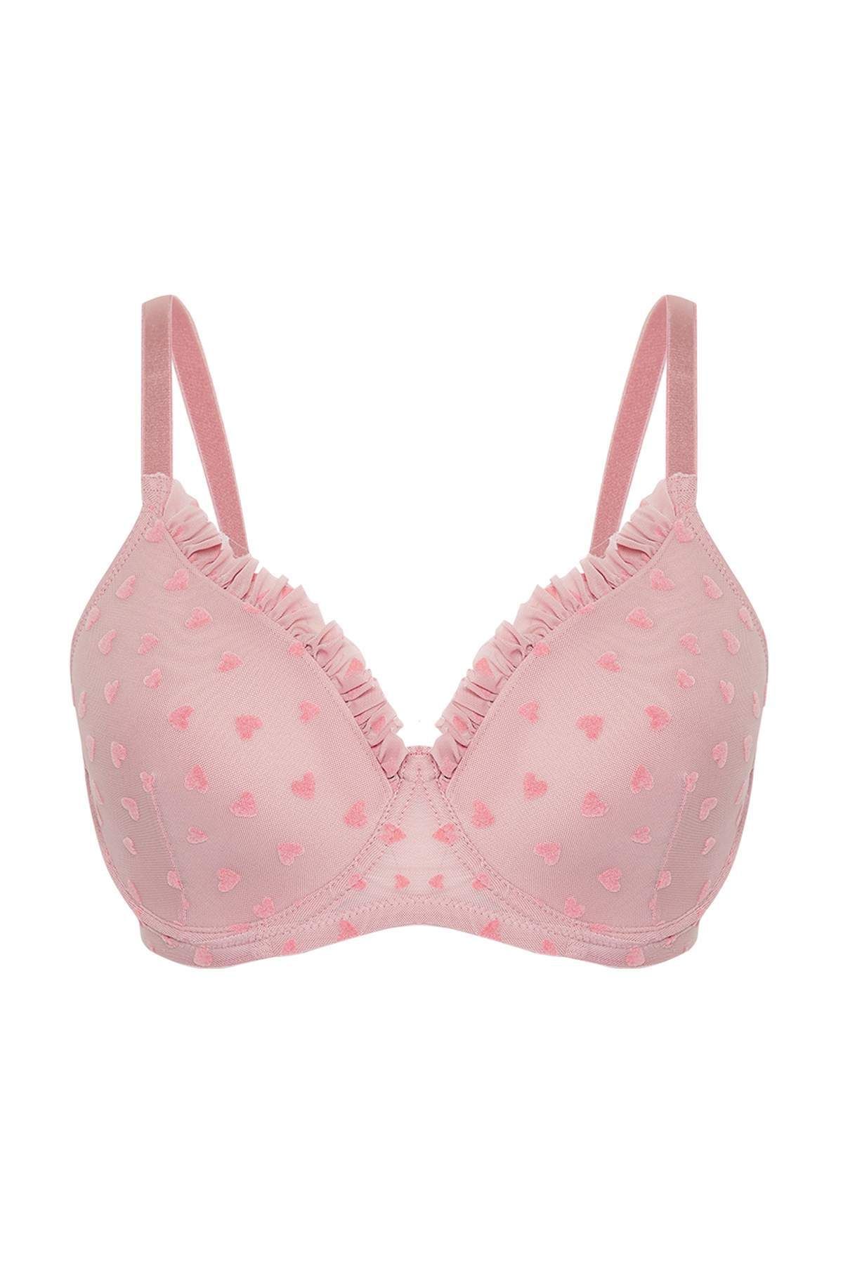 Trendyol Curve-Powder Flock Printed Heart Fixed Cup Adjustable Strap Large Size Bra Tbbss25Cw00011 1