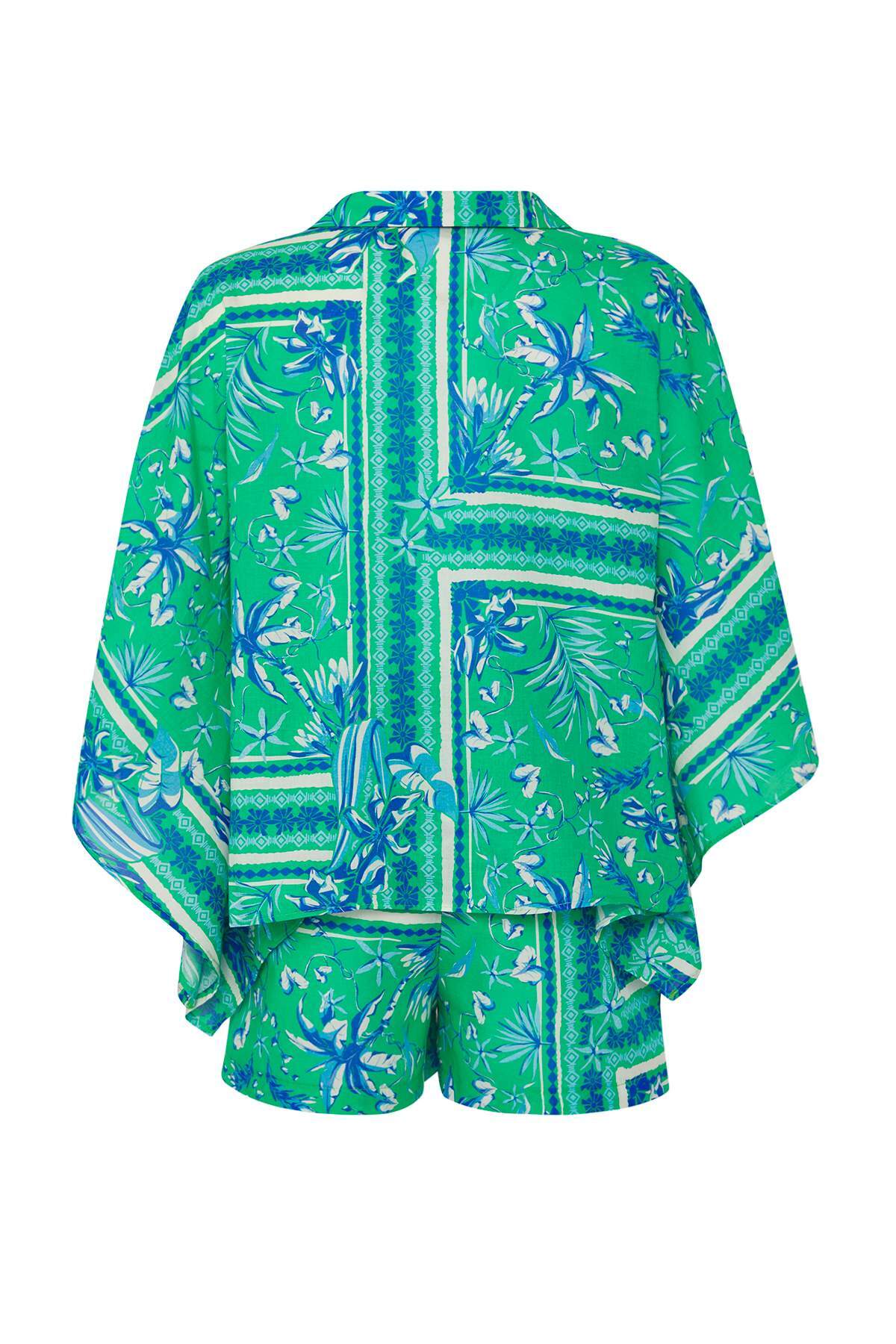 Trendyolmilla  Çiçek Desenli Dokuma %100 Pamuk Plaj Gömlek-Şort Takım TBESS25AU00033 - Görsel 6