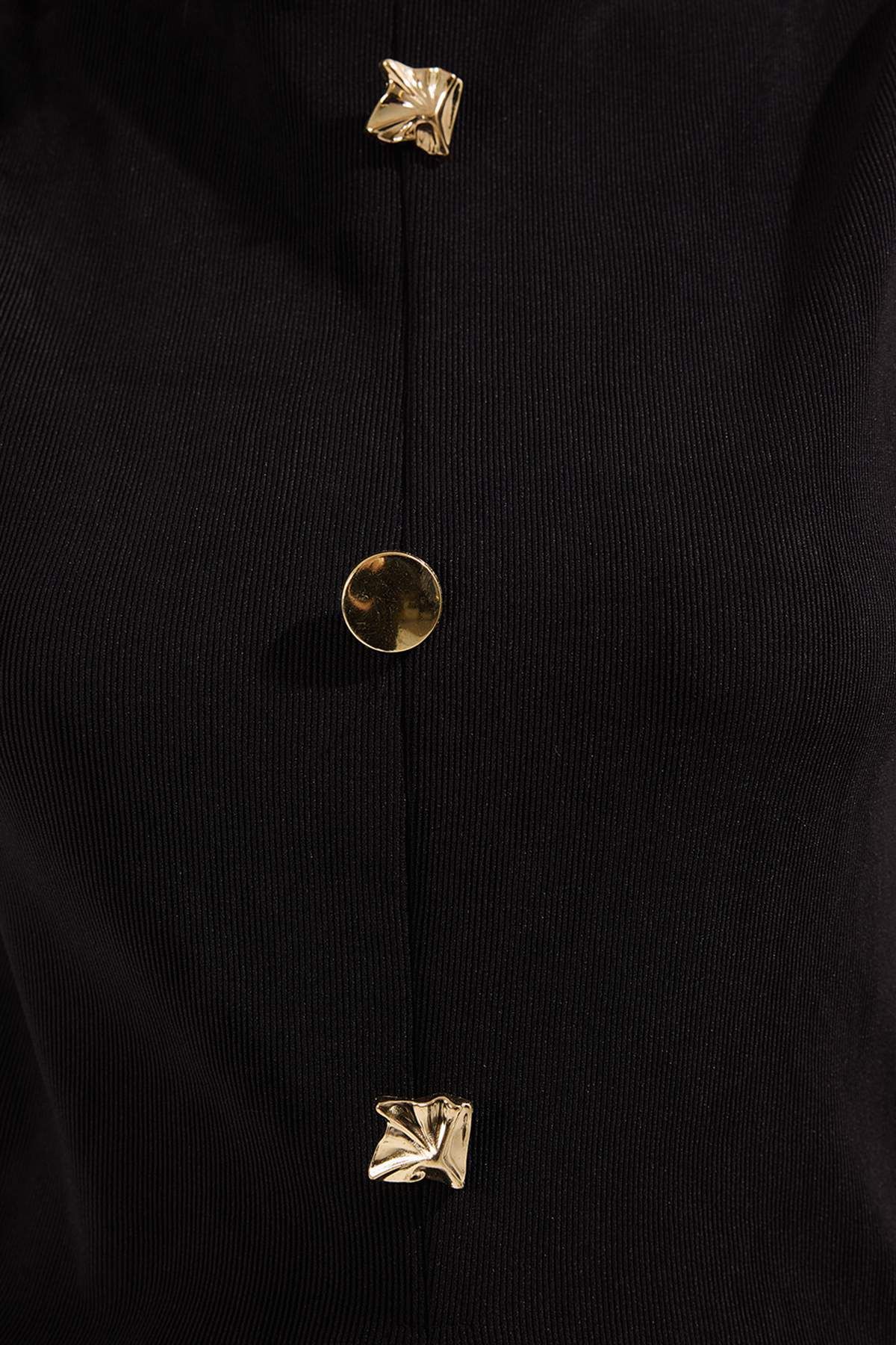 Trendyol Collection-Schwarze Accessoire-Knopf-Rundhalsausschnitt-Weste in normaler Länge, Strickbluse TWOSS25BZ00558 3