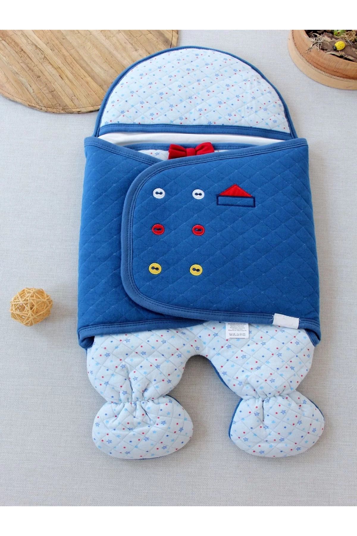 onlinebutik Yenidoğanaçılır Kucaklı Smokin Aklı Erkek Bebek Kundak Mavi