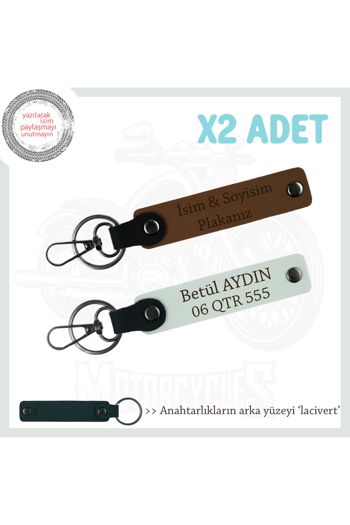 Miaju Yolların Fatihleri İçin Özel Hediye, İsim Ve Plaka Yazılı 2'li Anahtarlık Takım, Kahve-Beyaz-Laci
