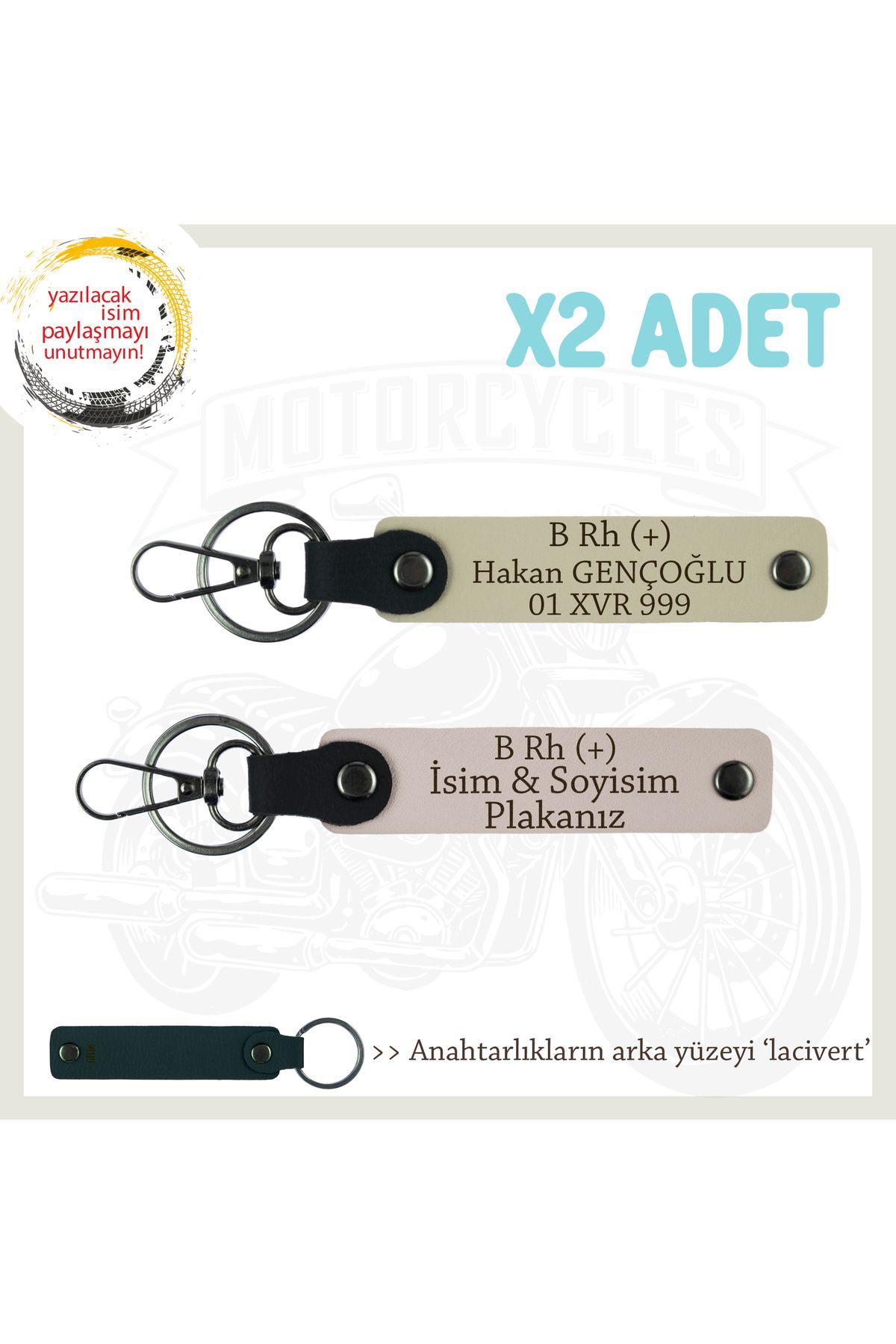 Miaju Hız Aşıkları İçin Özel İsim Plaka, B Rh (+) Kan Grubu Yazılı Deri x2 Anahtarlık, Pudra-S Kahve-Laci