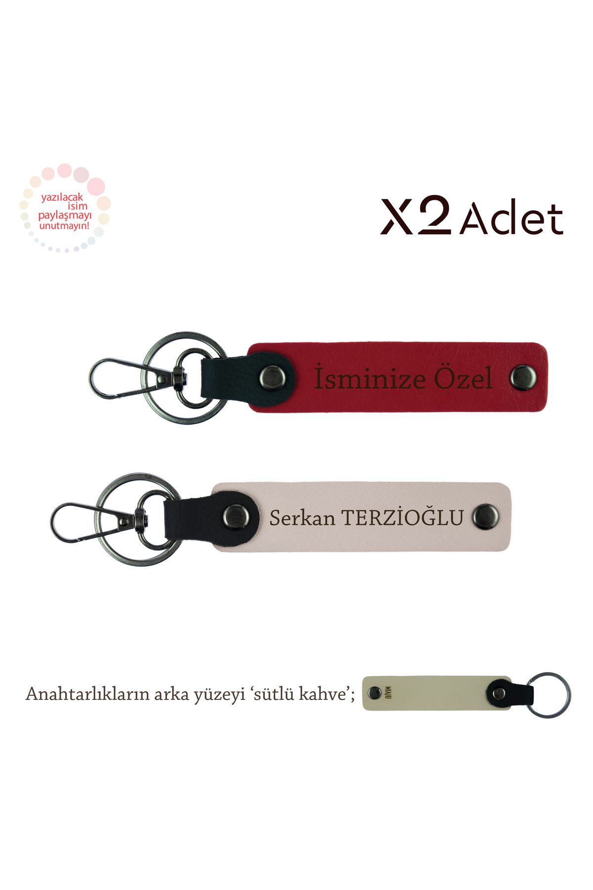 Miaju-Birthday Gift for Student, 2-Piece Keychain Gift Set with Name Written, Red-Powder-Milk Coffee 1