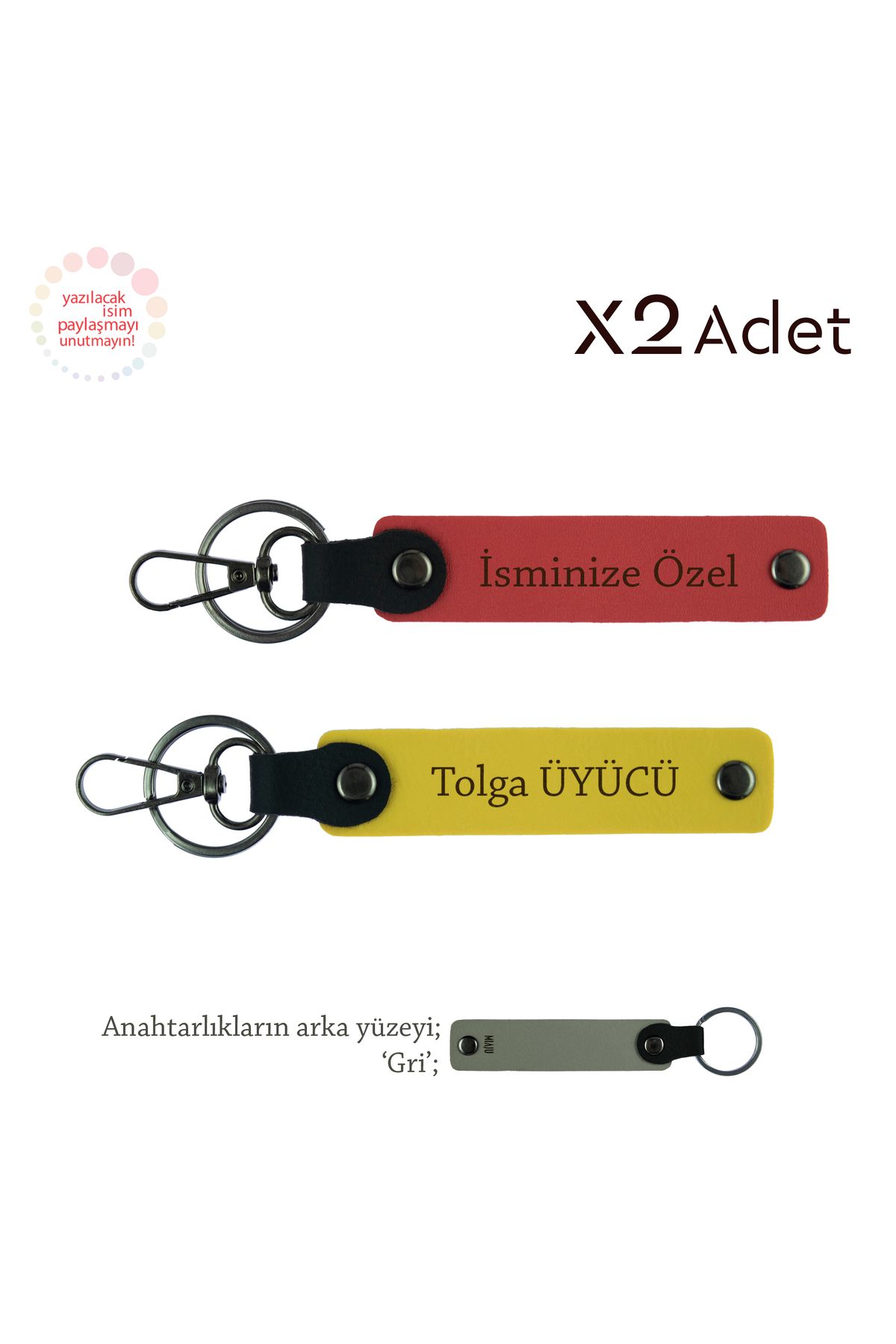 Miaju Dayıya 14 Şubat Jest, İsim & Soyisim Kişiselleştirilmiş 2’li Anahtarlık, Nar Çiçeği-Sarı-Gri