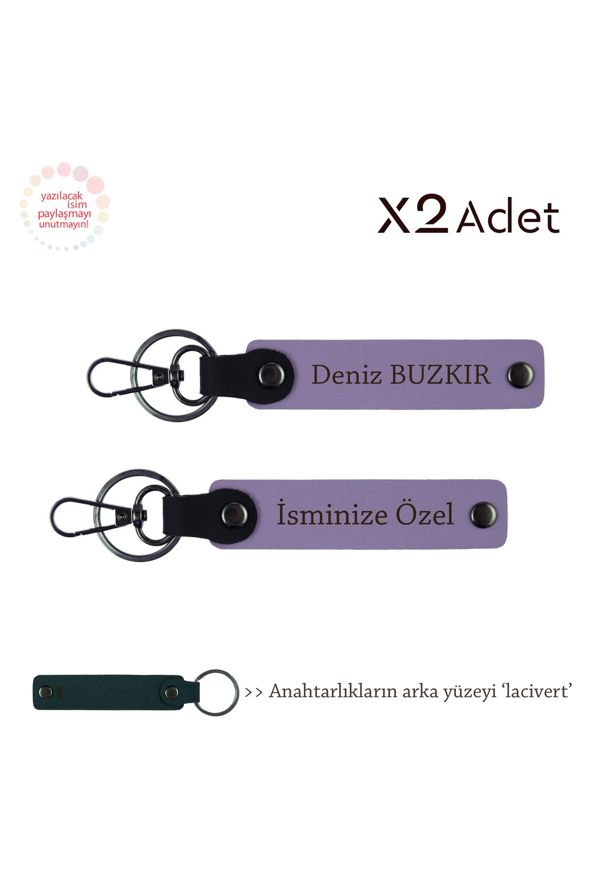 Miaju Akrabaya Yılbaşı Armağanı, İsim & Soyisim Yazılı 2’li Anahtarlık Seti, Mor Menekşe-Lacivert