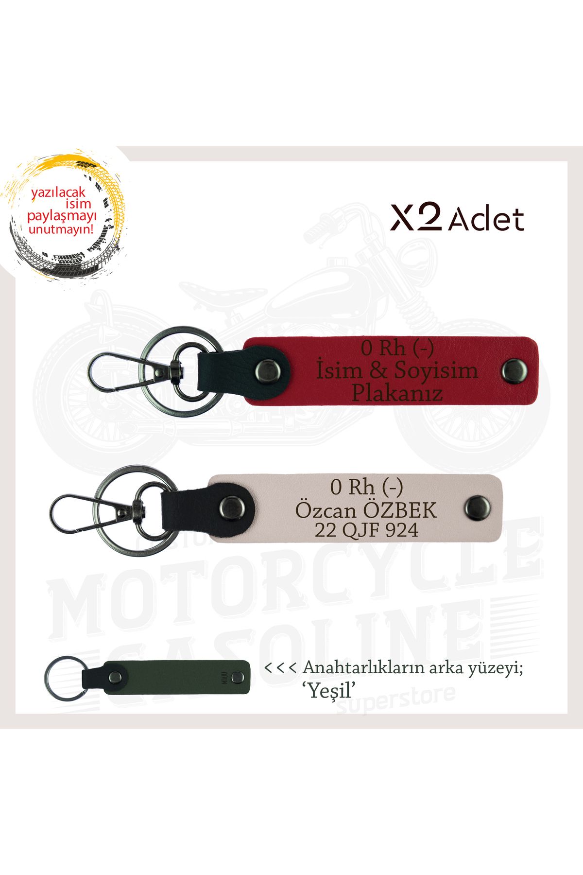 Miaju Yol Tutkunlarına, İsim Plaka ve 0- Kan Grubu Yazılı Kişiye Özel x2 Anahtarlık Set, Kırmızı-Pudra-Ysl