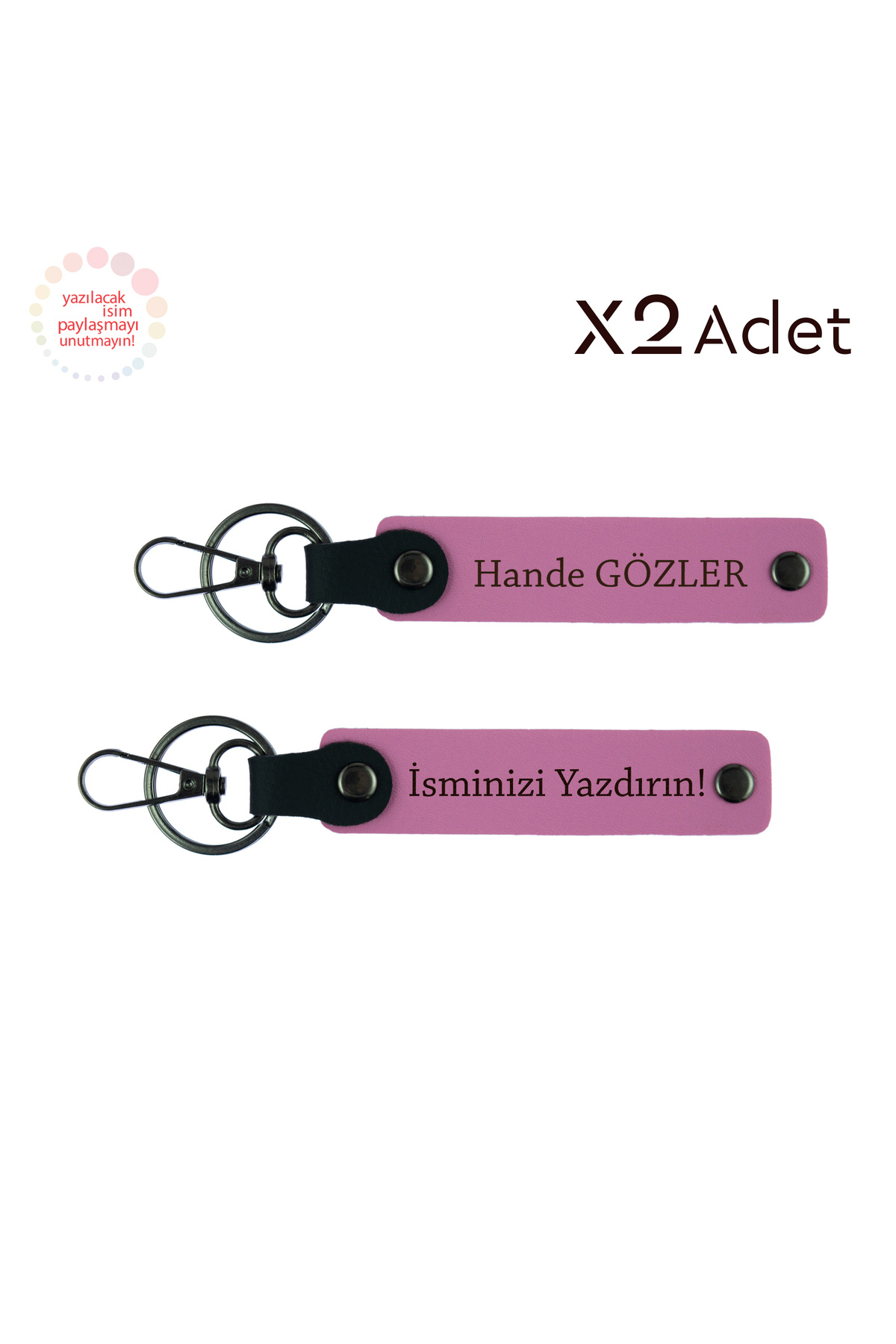 Miaju-Birthday Gesture to a Friend, Set of 2 Keychains with First and Last Name, Pink 1