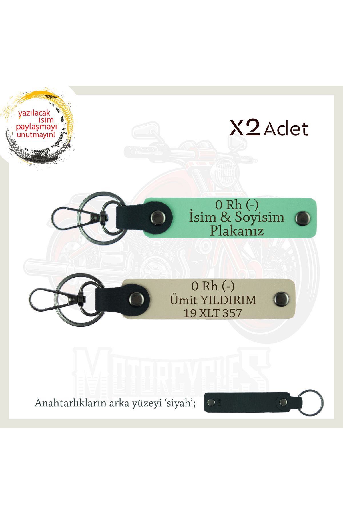 Miaju Çok Sevdiğine Özel İsim Plaka, 0 Rh - Kan Grubu Yazılı Kişisel x2 Anahtarlık Set, Yeşil-S Kahve-Syh