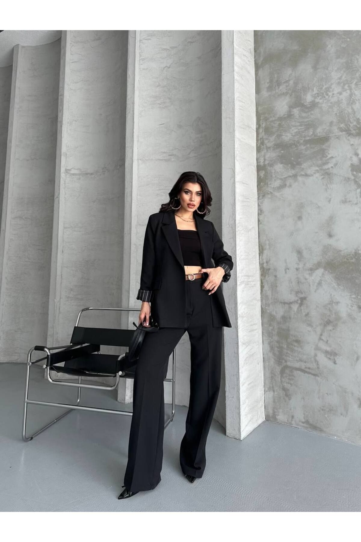 Castivo Fashion oversize Ceketli Kemerli Takım Kadın Pantolon Ceket Takım