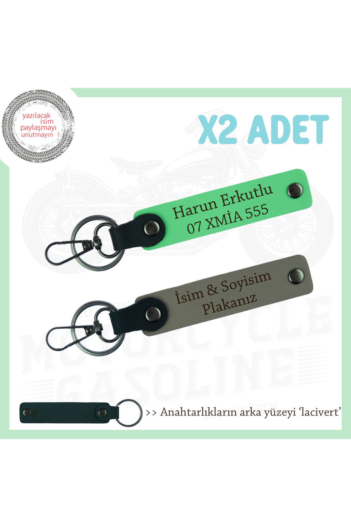 Miaju Lojistik Firma Çalışanlarına Özel İsim Ve Plaka Yazılı x2 Anahtarlık Armağan, Kül Gri-F Yeşil-Laci